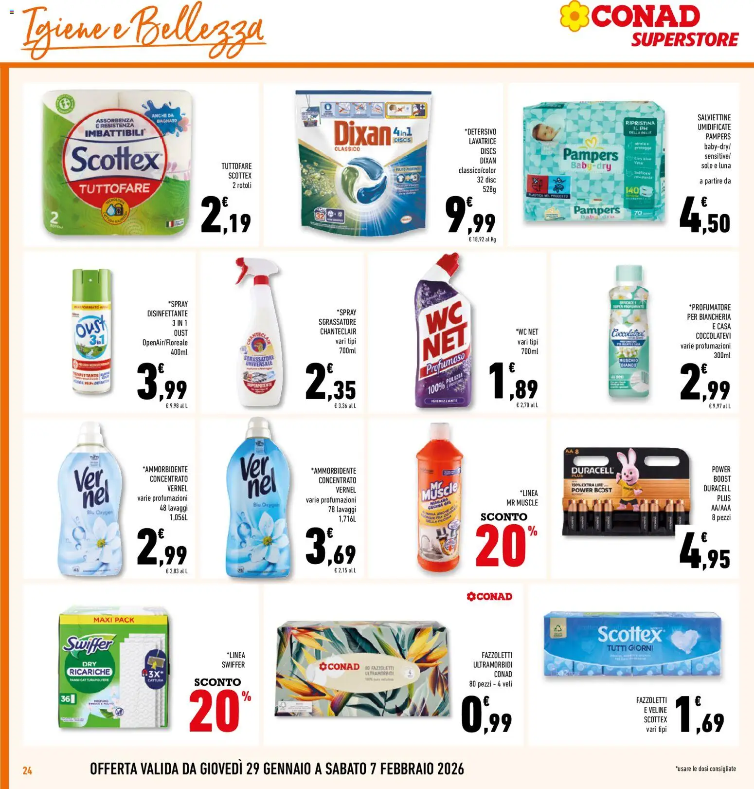 Volantino Conad del 29.01.2026 | Pagina: 24 | Prodotti: Veline, Lavatrice, Pampers, WC