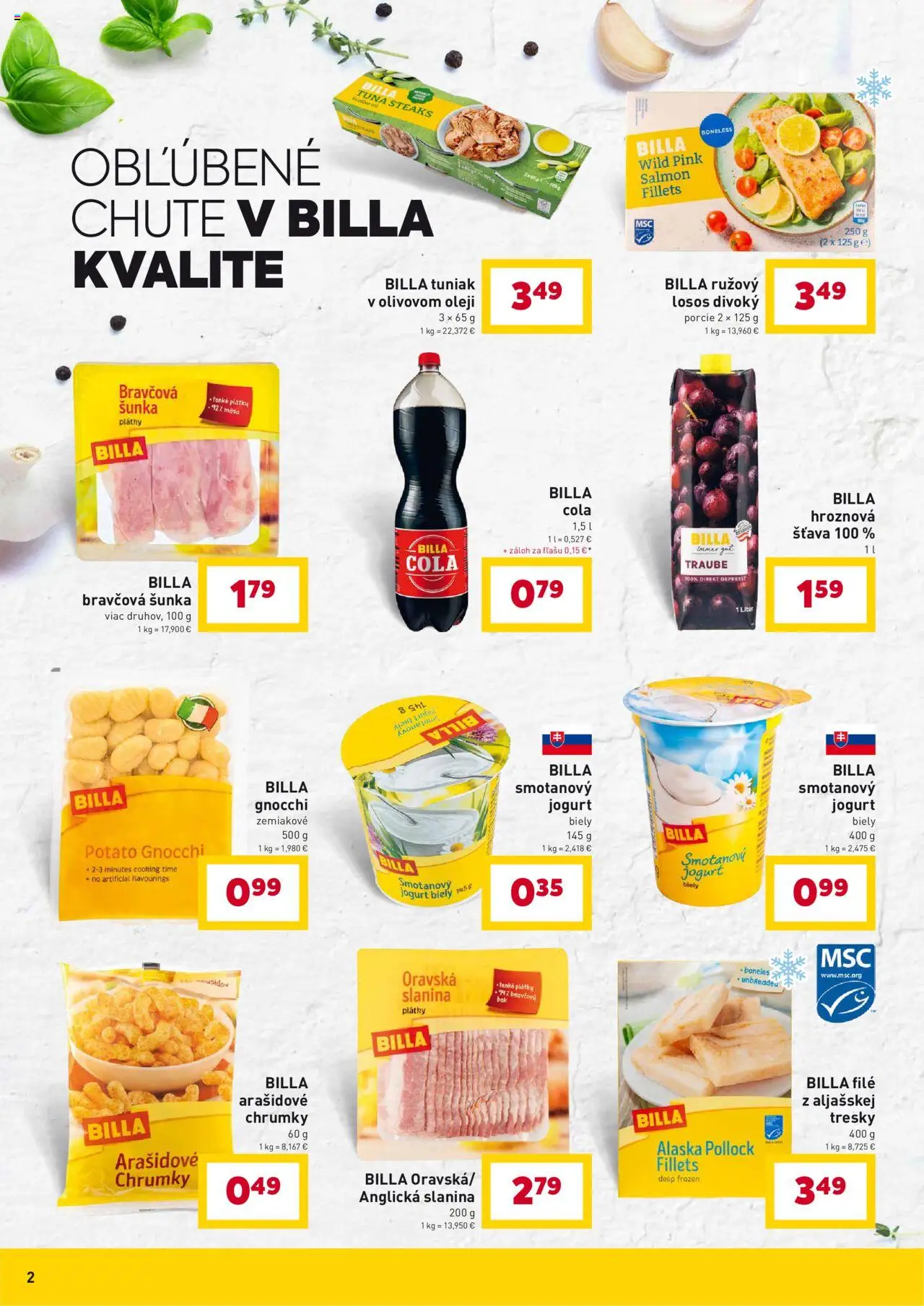 Nové Billa akcie – leták je platný od 10.09.2025 | Strana: 2 | Produkty: Jogurt, Šunka, Losos, Cola