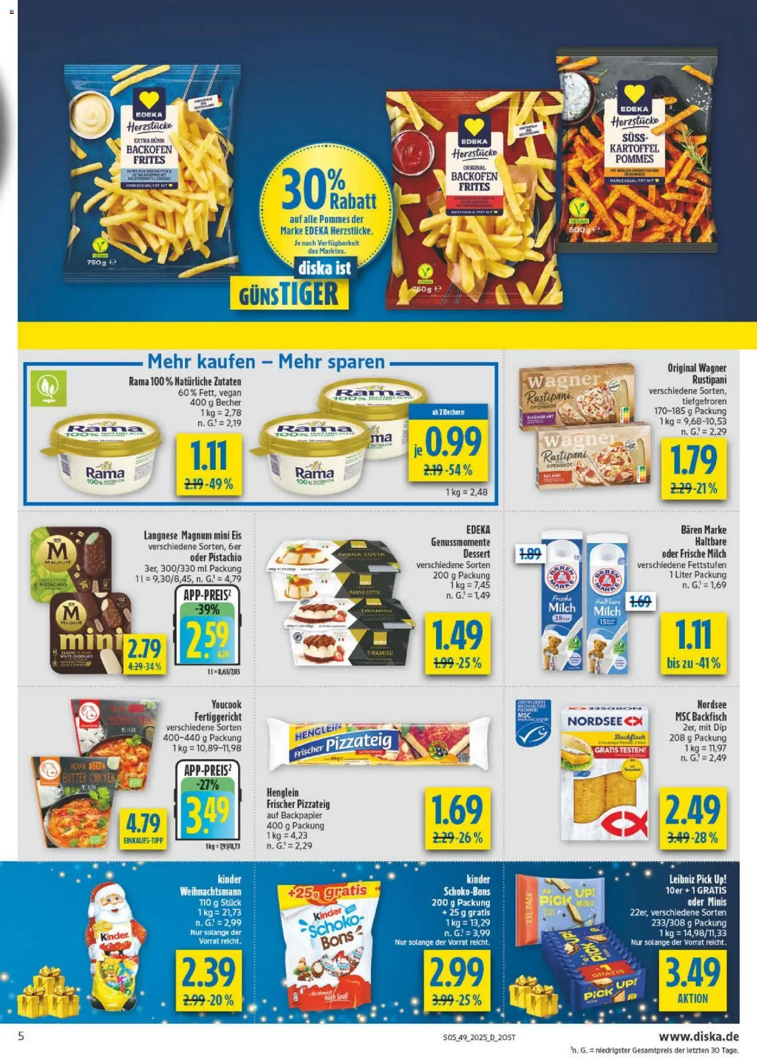 Diska - Diska Angebote Sachsen-Thüringen KW49 – gültig ab 01.12.2025 | Seite: 5 | Produkte: Langnese, Rama, Pommes, Salami