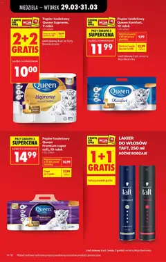 Pogląd oferty "Biedronka gazetka od niedzieli" - ważna od 29.03.2026 | Strona: 20 | Produkty: Papier toaletowy queen, Karta, Papier toaletowy, Lakier do włosów