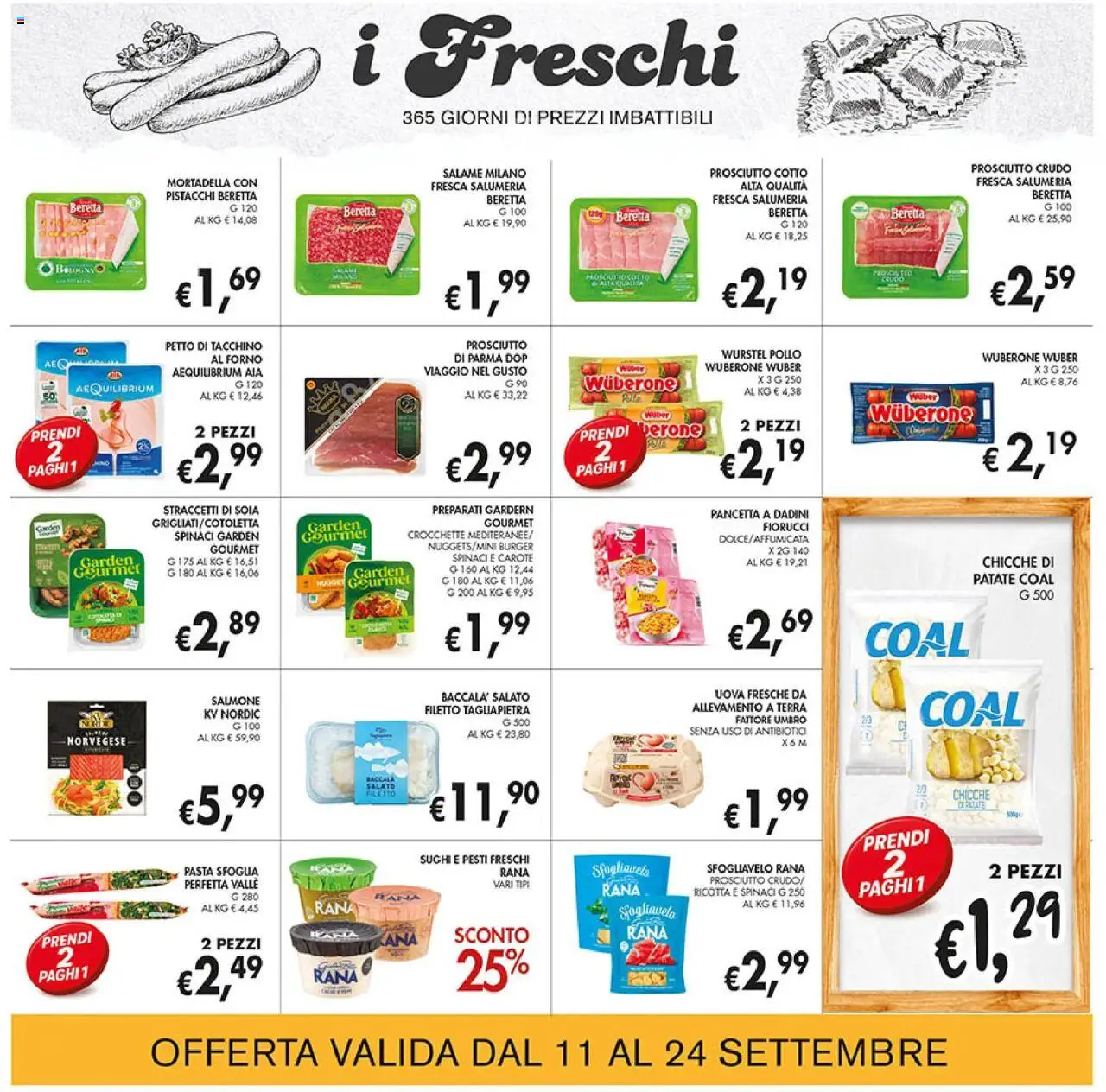 Volantino Coal del 11.09.2025 | Pagina: 11 | Prodotti: Pollo, Salmone, Prosciutto, Terra