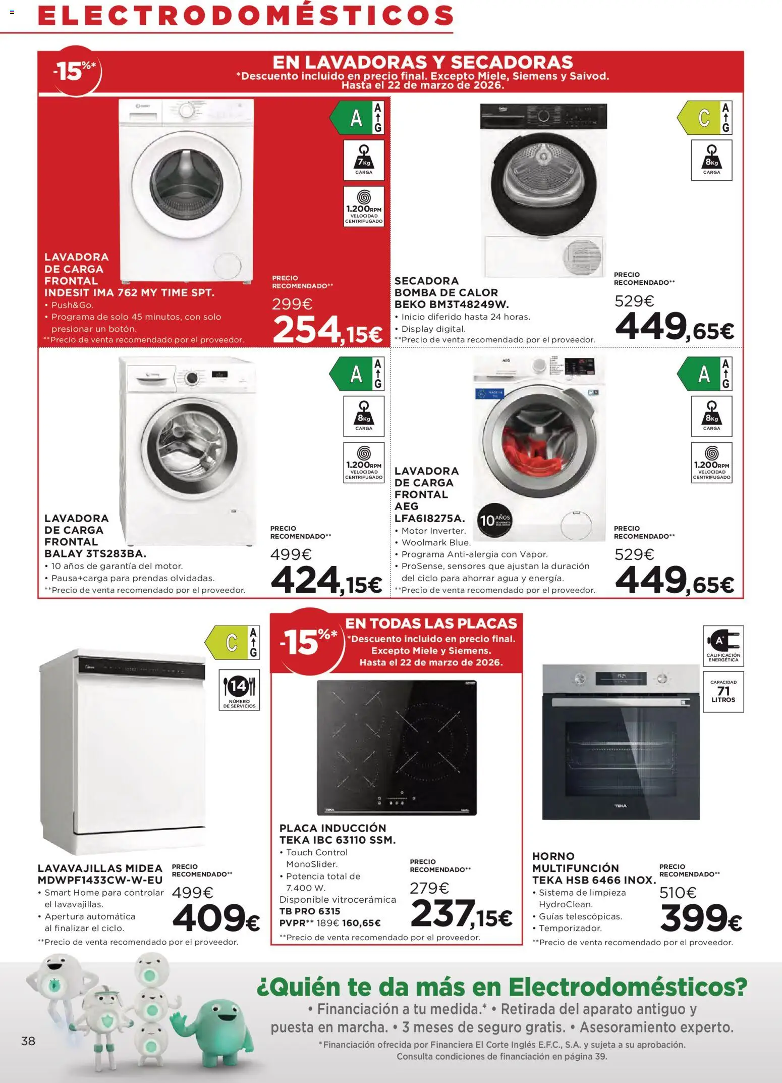 Hipercor catálogo │ válido desde el 12.03.2026 | Página: 38 | Productos: Té, Lavadora, Secadora, Lavavajillas
