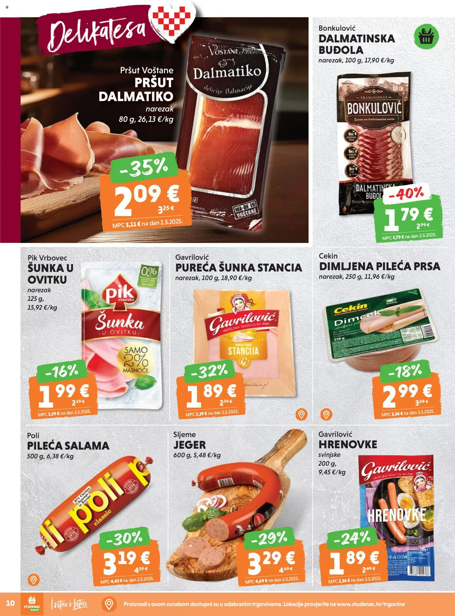 Studenac katalog | vrijedi od 18.03.2026 | Stranica: 10 | Proizvodi: Hrenovke, Pršut, Narezak, Buđola