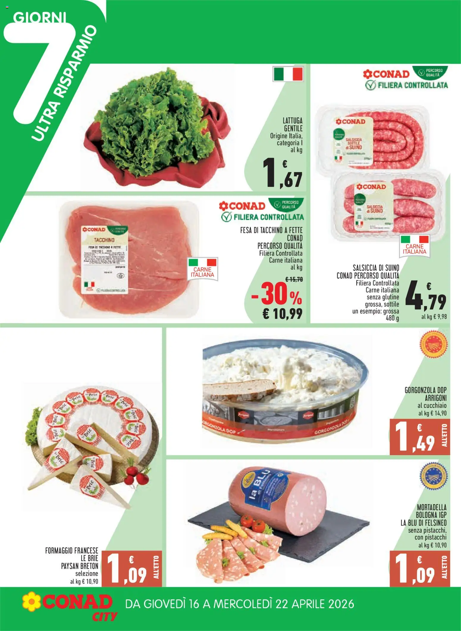 Volantino Conad del 08.04.2026 | Pagina: 18 | Prodotti: Suino, Formaggio, Salsiccia, Gorgonzola