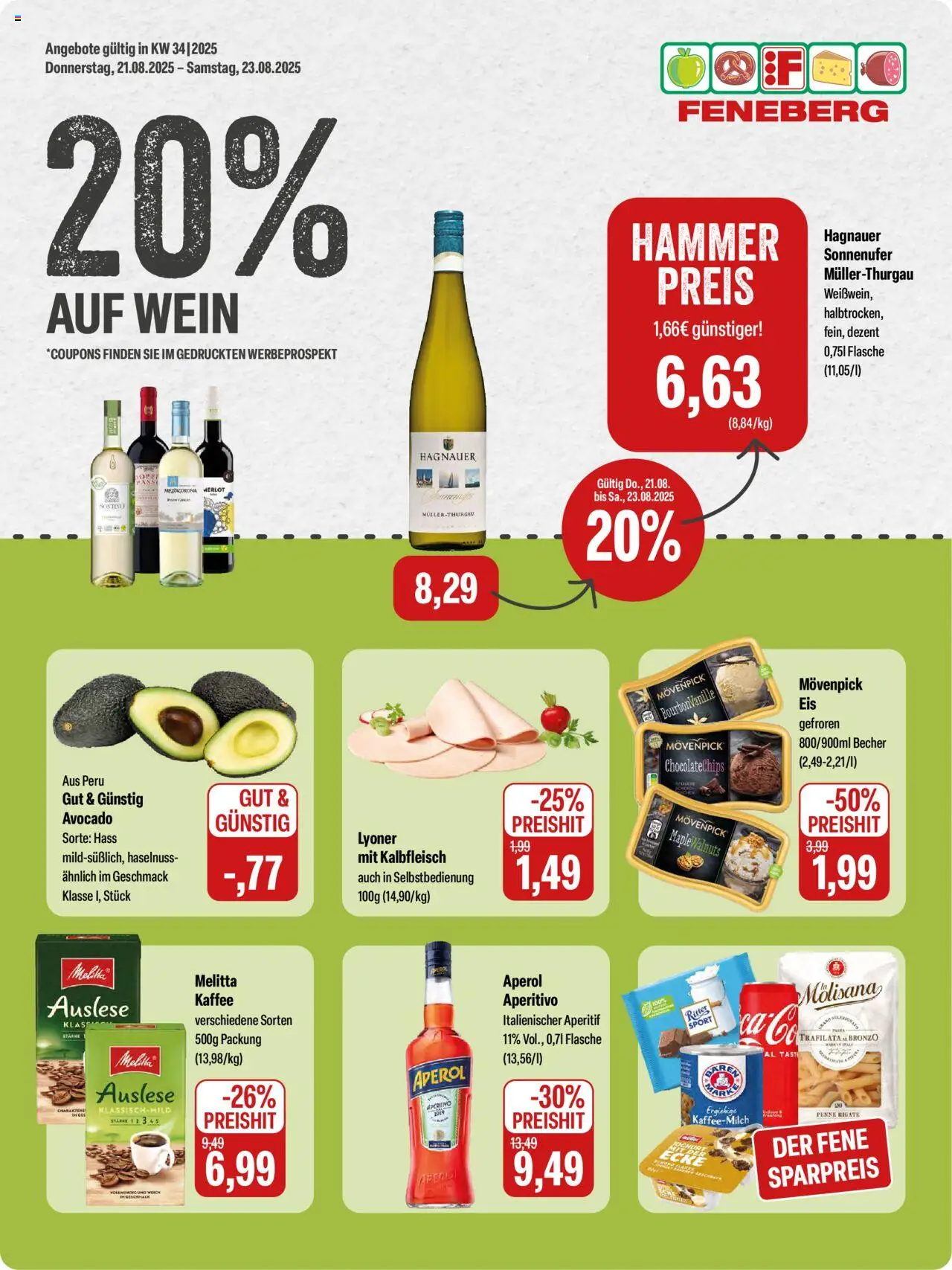 Feneberg Angebote - gültig ab dem 21.08.2025 | Seite: 1 | Produkte: Melitta, Kaffee, Merlot, Aperol