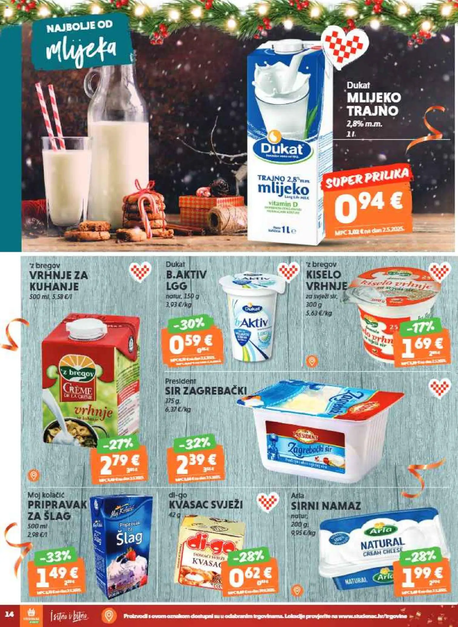Studenac katalog | vrijedi od 17.12.2025 | Stranica: 14 | Proizvodi: Mlijeko, Sir, Kvasac, Namaz