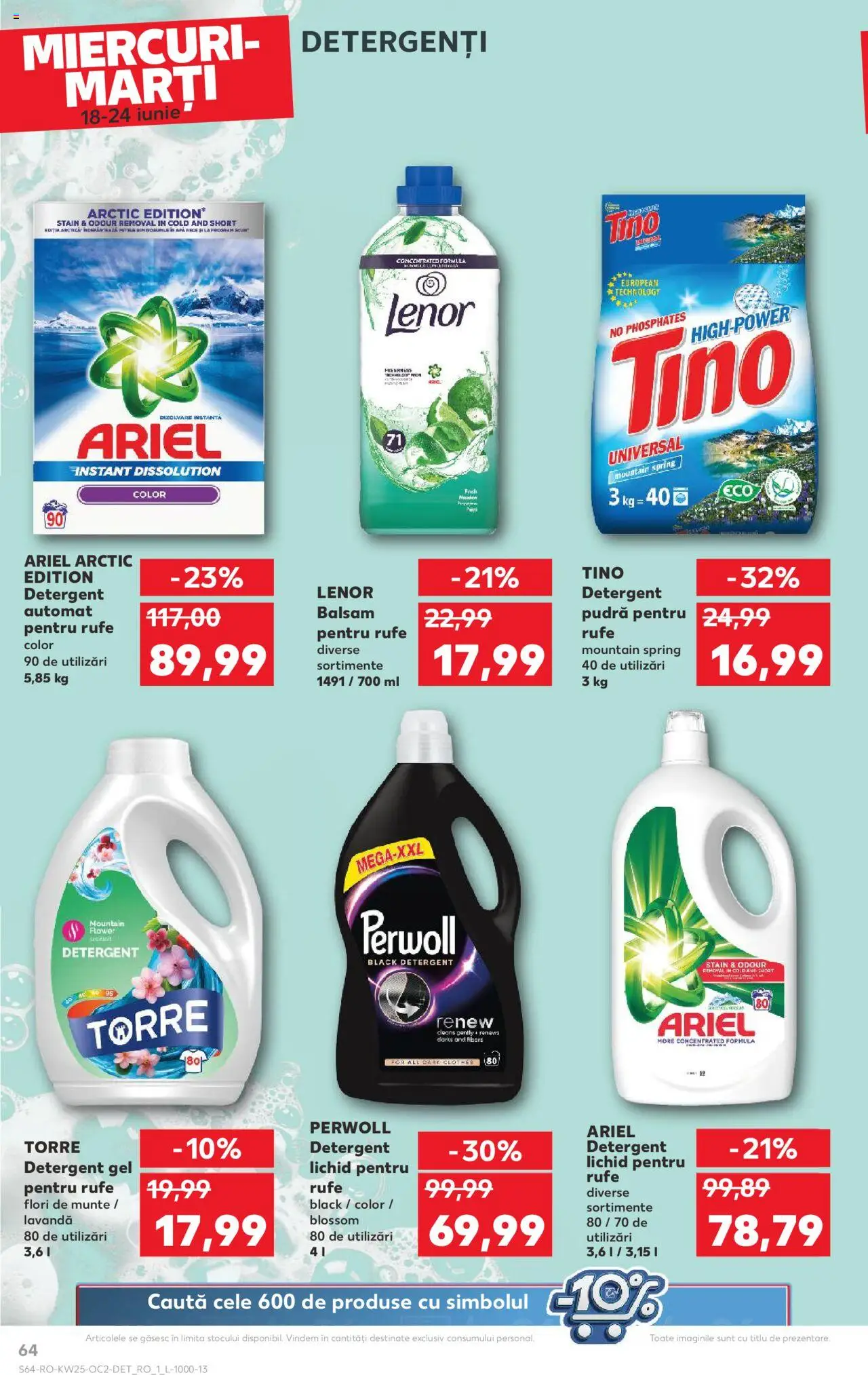 Kaufland RO akciós ujság - amely érvényes a következő dátumtól: 18.06.2025 | Oldal: 64 | Termékek: Ariel, Perwoll