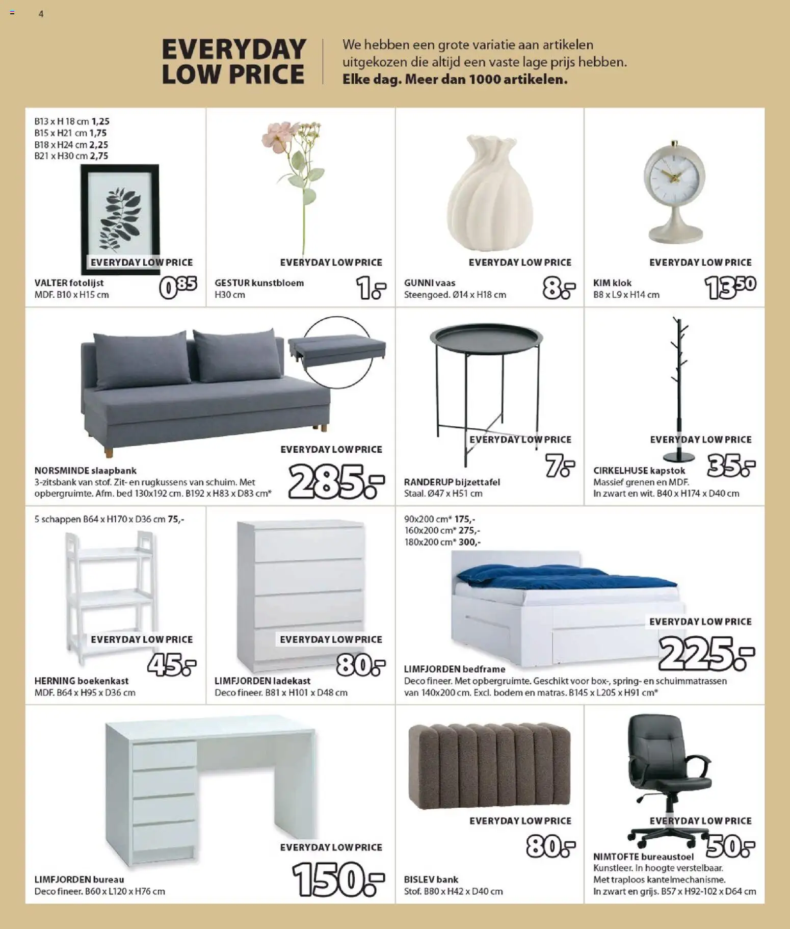 {H1} | Pagina: 4 | Producten: Bed, Ladekast, Boekenkast, Vaas