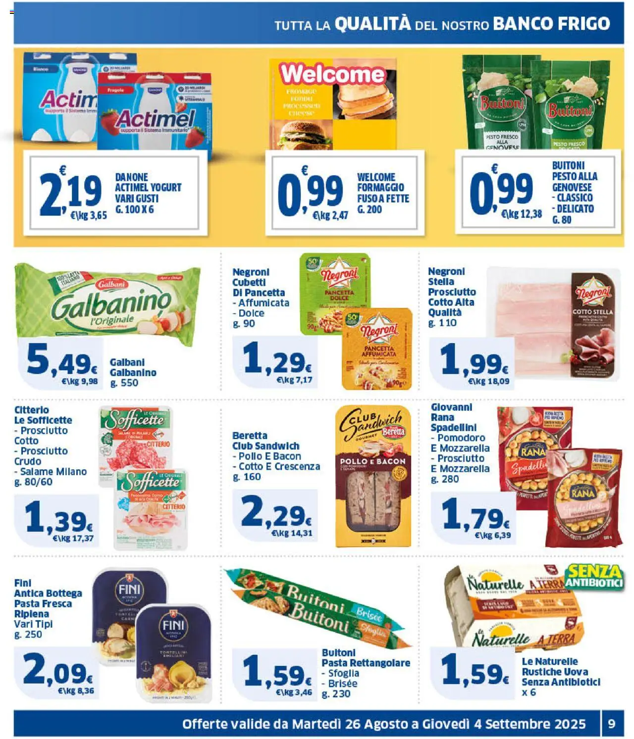 Volantino SIGMA del 26.08.2025 | Pagina: 9 | Prodotti: Yogurt, Pollo, Formaggio, Pasta