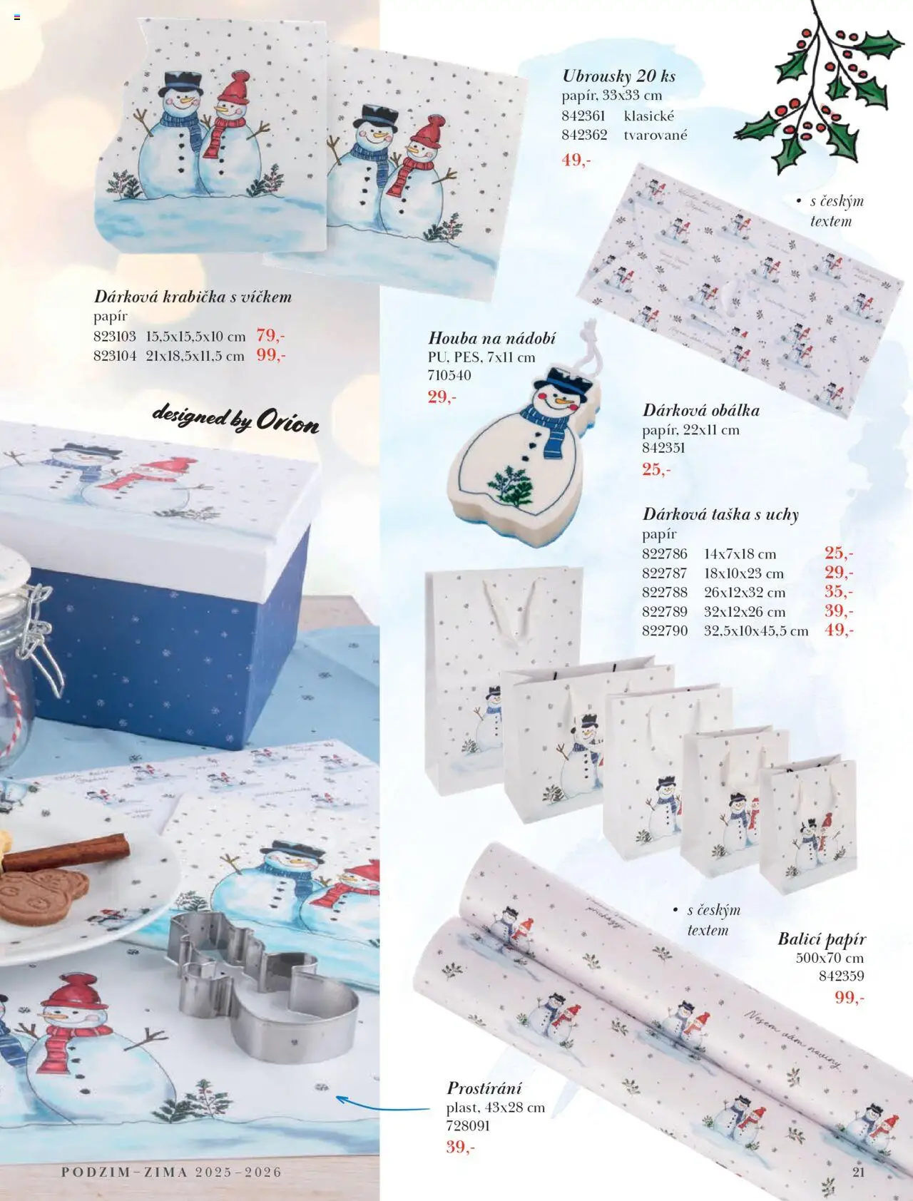 Orion katalog - Podzim/zima od 23.09.2025 | Strana: 21 | Produkty: Dárková taška, Ubrousky, Prostírání, Taška
