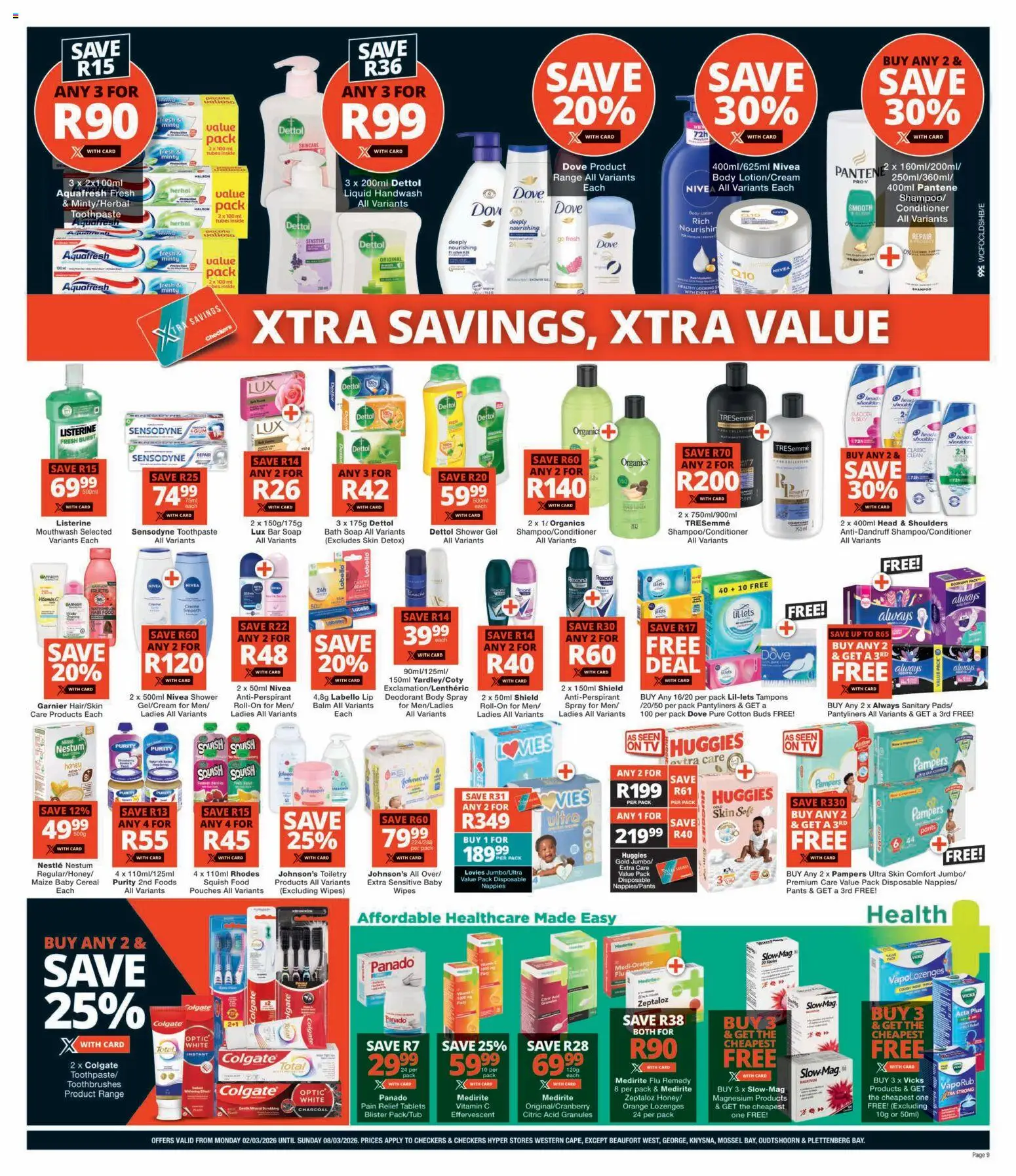 New Checkers catalogue – valid from 02.03.2026 | Page: 9 | Products: Handwash, Soap, Mouthwash, Cotton buds