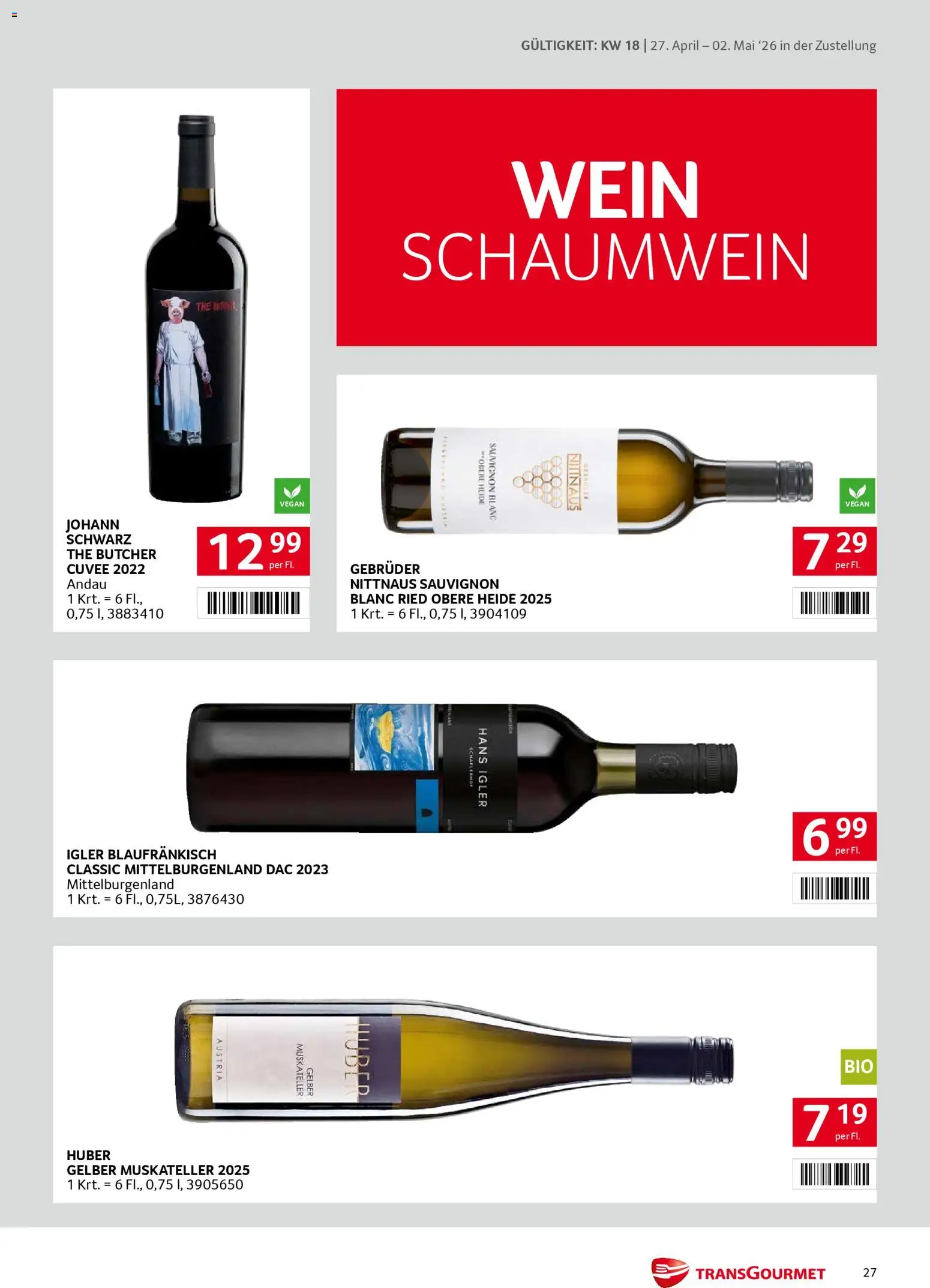 Transgourmet Zustellaktion gültig ab 27.04.2026 | Seite: 27 | Produkte: Wein