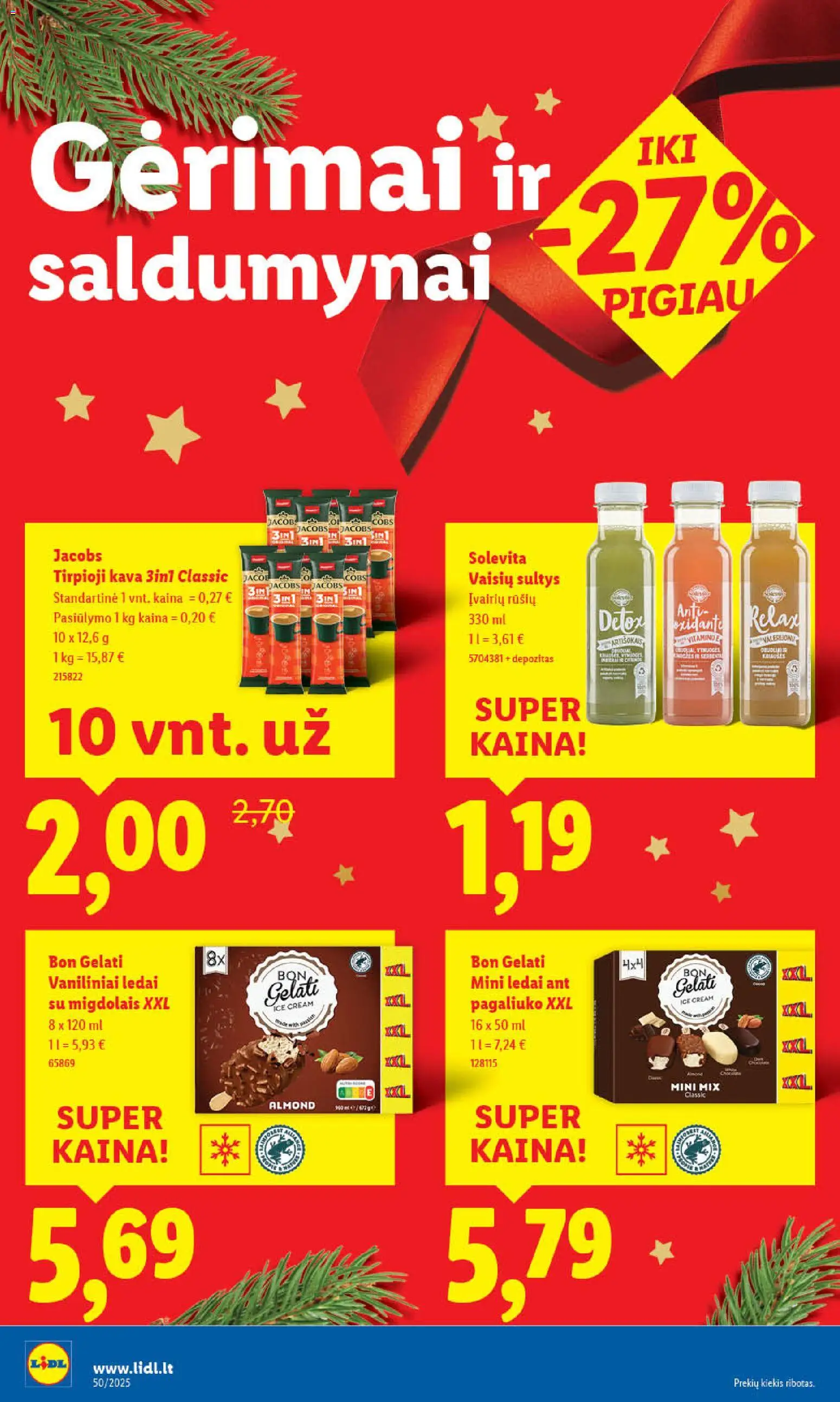 LIDL akcijos nuo 11.12.2025 | Puslapis: 44 | Prekių: Ledai, Tirpioji kava, Kava, Sultys