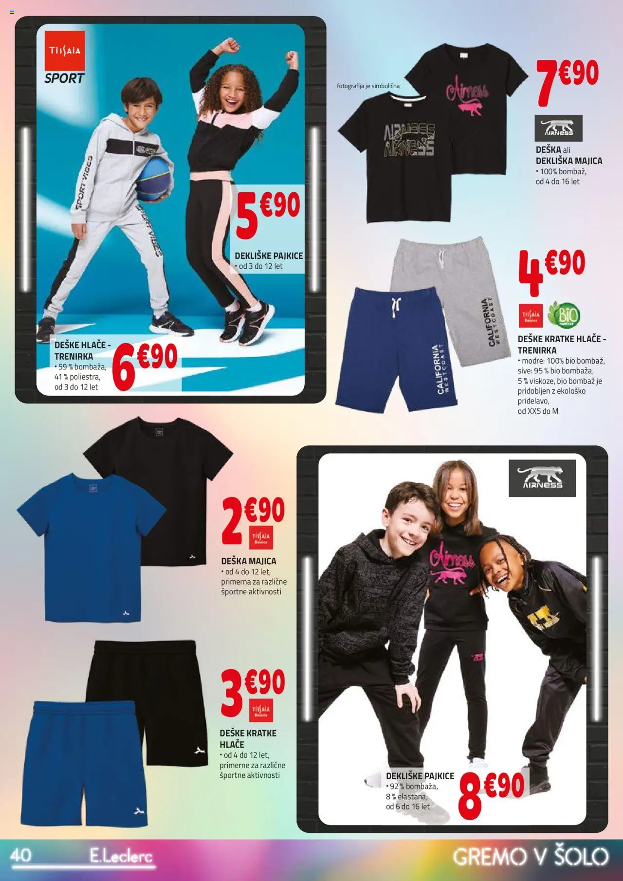 E.leclerc katalog │ velja od 06.08.2025 | Stran: 40 | Izdelki: Pajkice, Majica, Hlace, Kratke hlace