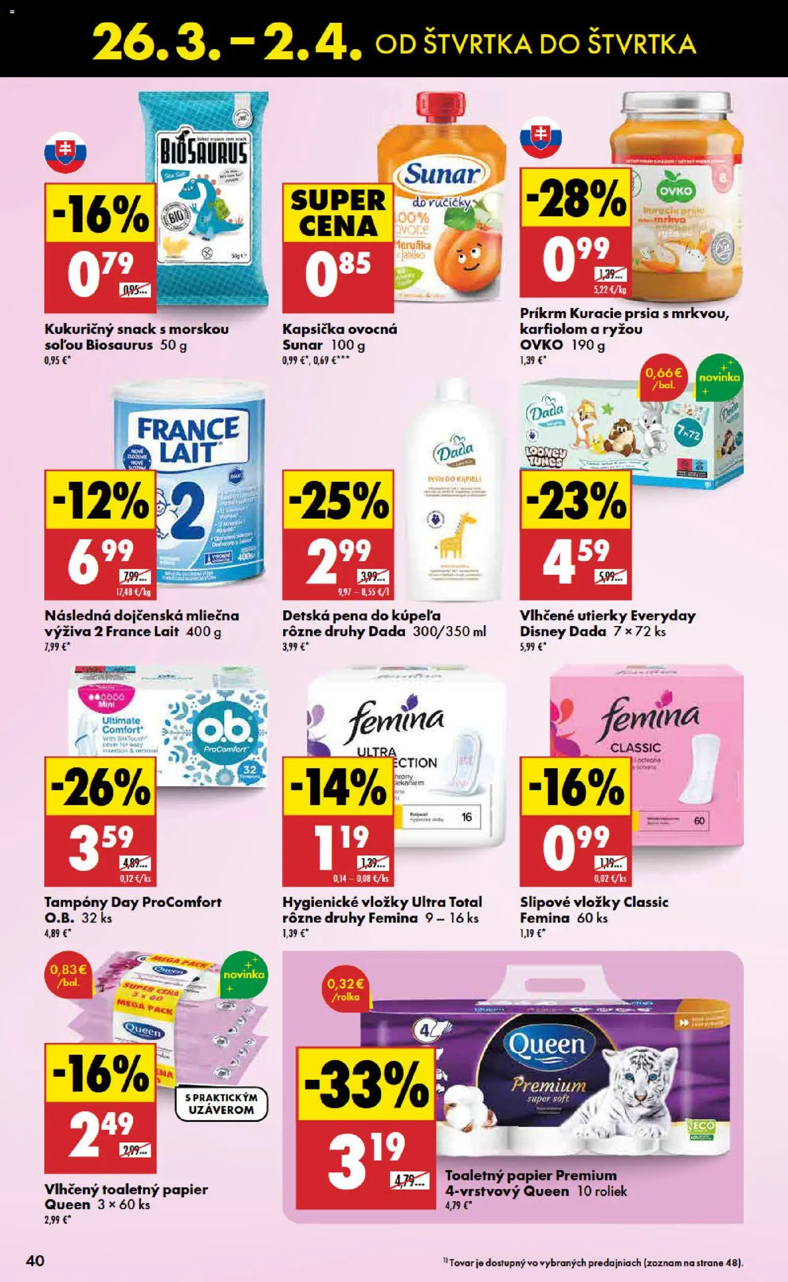 Nové Biedronka akcie – leták je platný od 26.03.2026 | Strana: 40 | Produkty: Toaletný papier, Sunar, Kuracie prsia, Pena do kúpeľa
