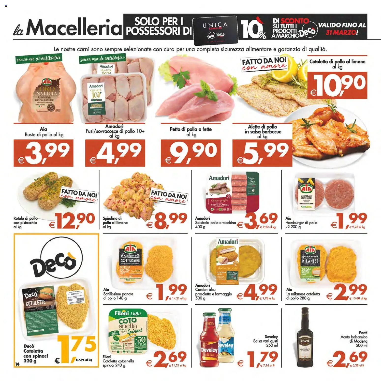 Volantino Decò del 10.03.2026 | Pagina: 14 | Prodotti: Barbecue, Spinaci, Aceto, Hamburger