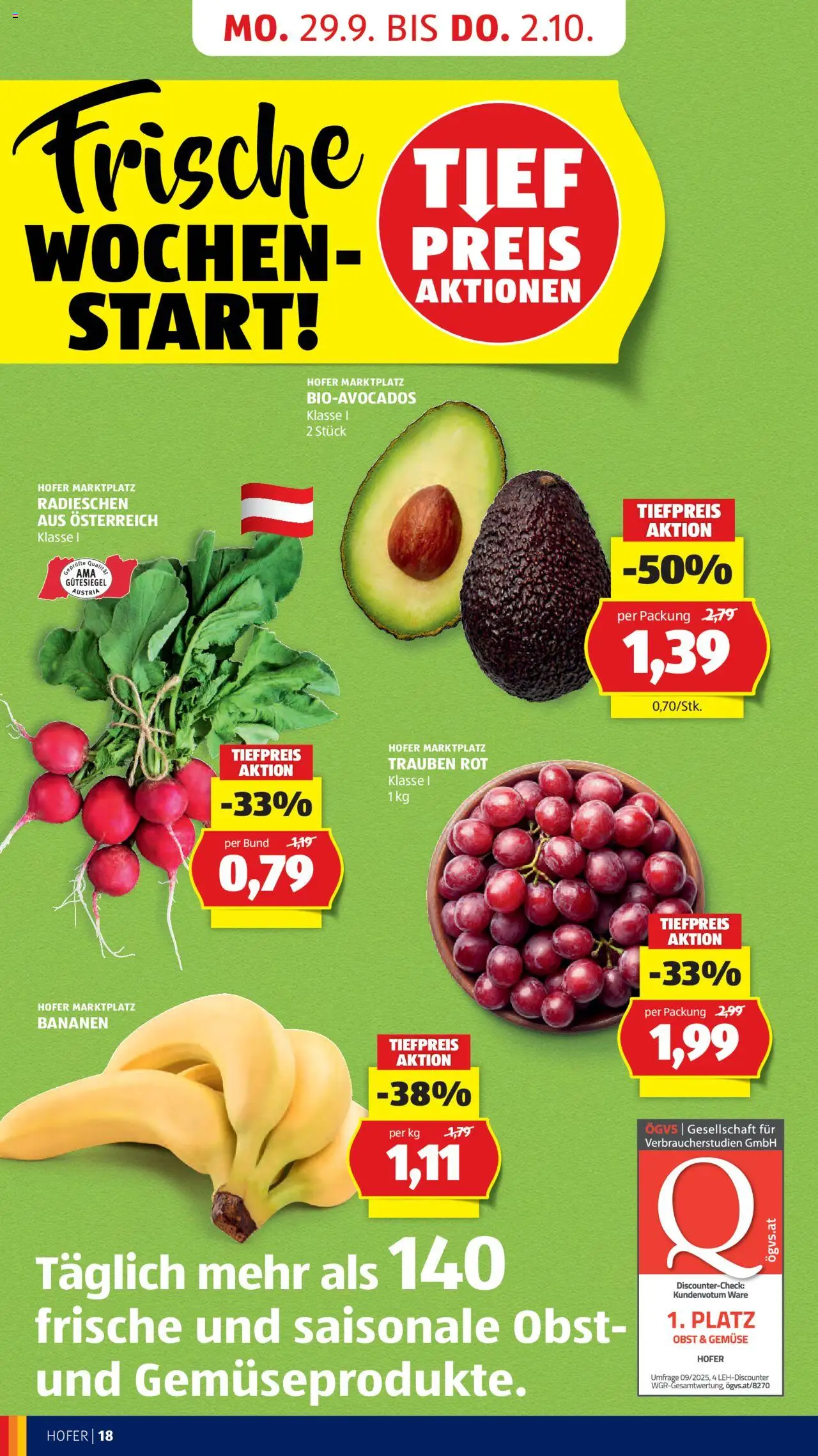 Hofer Flugblatt gültig ab 26.09.2025 | Seite: 20 | Produkte: Gemüse, Obst, Bananen