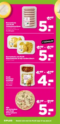 Boerentrots van PLUS Kipschnitzels en kip cordon bleu's, Schaal 2 stuks Kipschnitzels en kip cordon bleu's - Voorbeeld van een folder van Plus, geldig van 15.04.2026 | Pagina: 21 | Producten: Pizza, Schaal, Kip