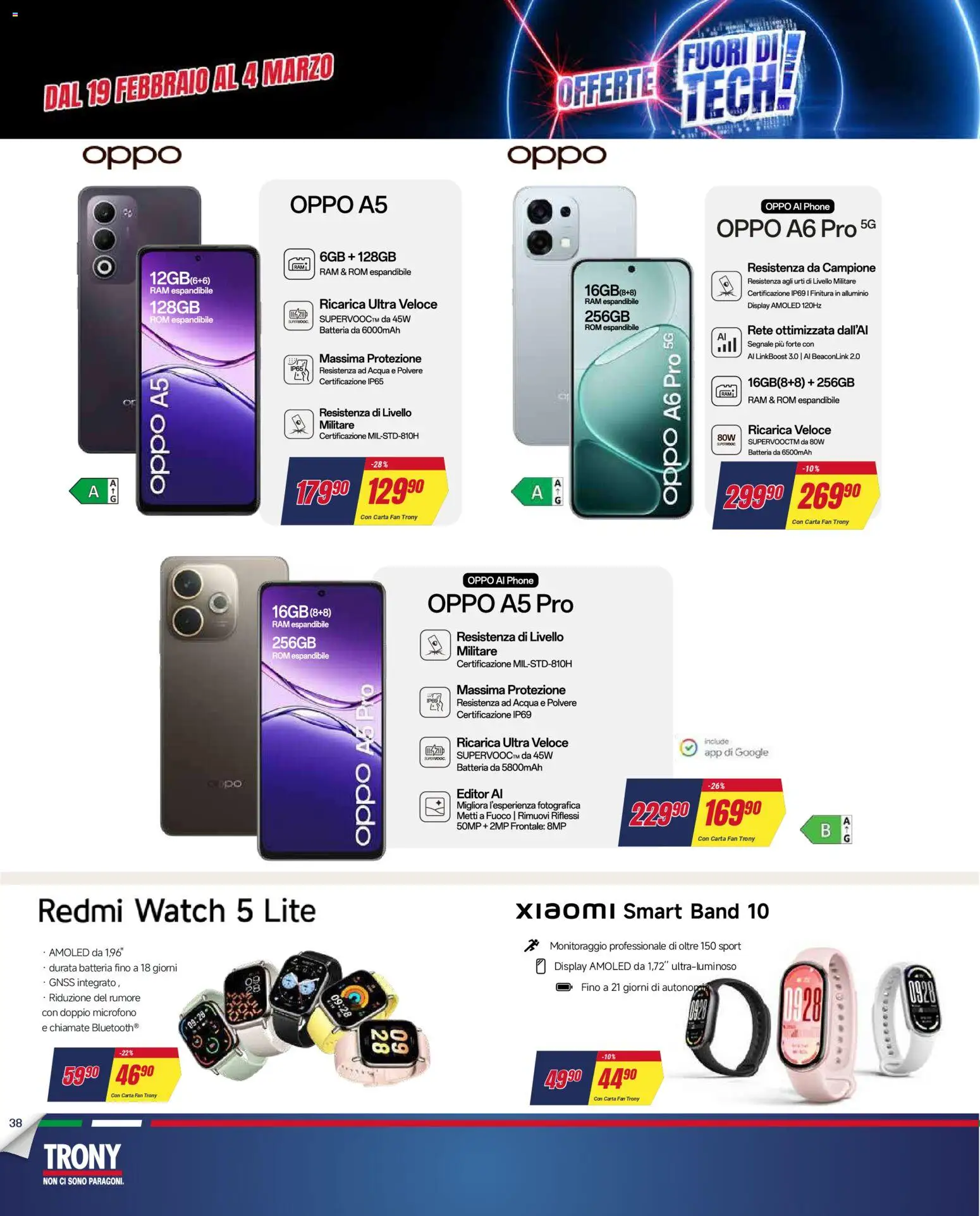 Volantino Trony del 19.02.2026 | Pagina: 38 | Prodotti: Xiaomi, Acqua, Fan, Batteria