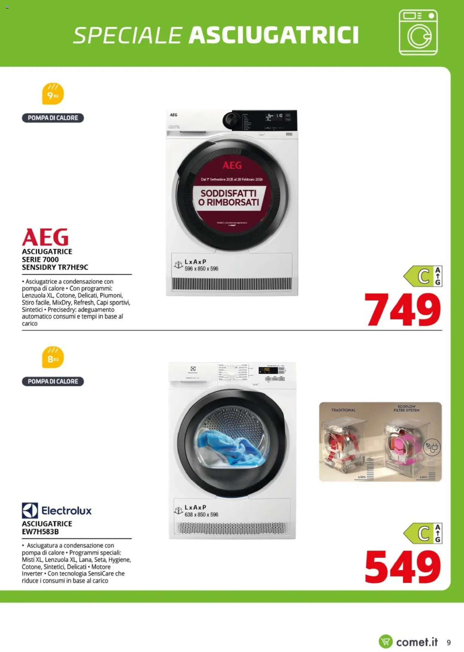 Volantino Comet del 28.10.2025 | Pagina: 9 | Prodotti: Asciugatrice, Lenzuola