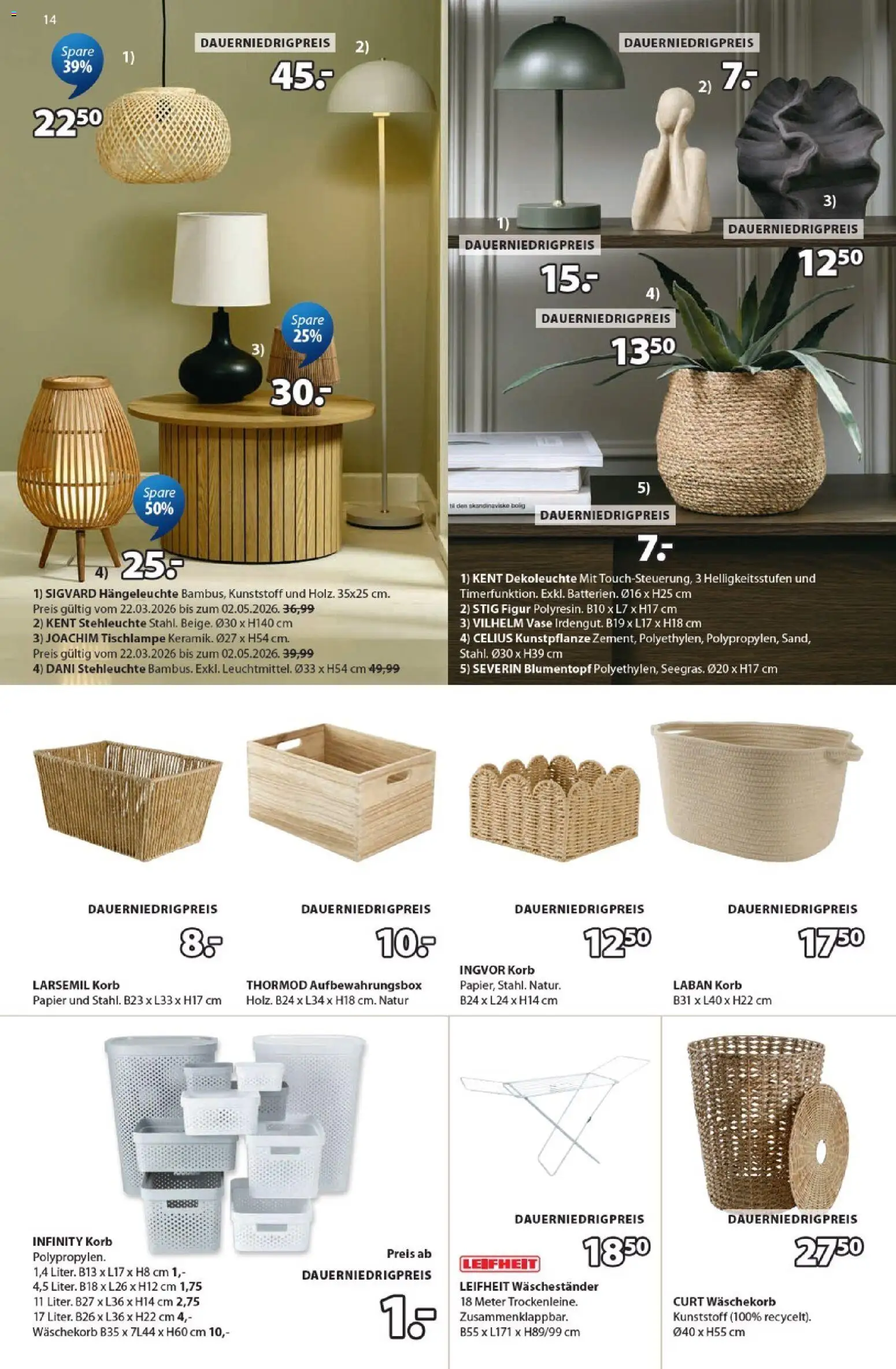 Prospekt JYSK  – gültig ab 15.02.2026 | Seite: 14 | Produkte: Korb, Blumentopf, Vase, Waschestander