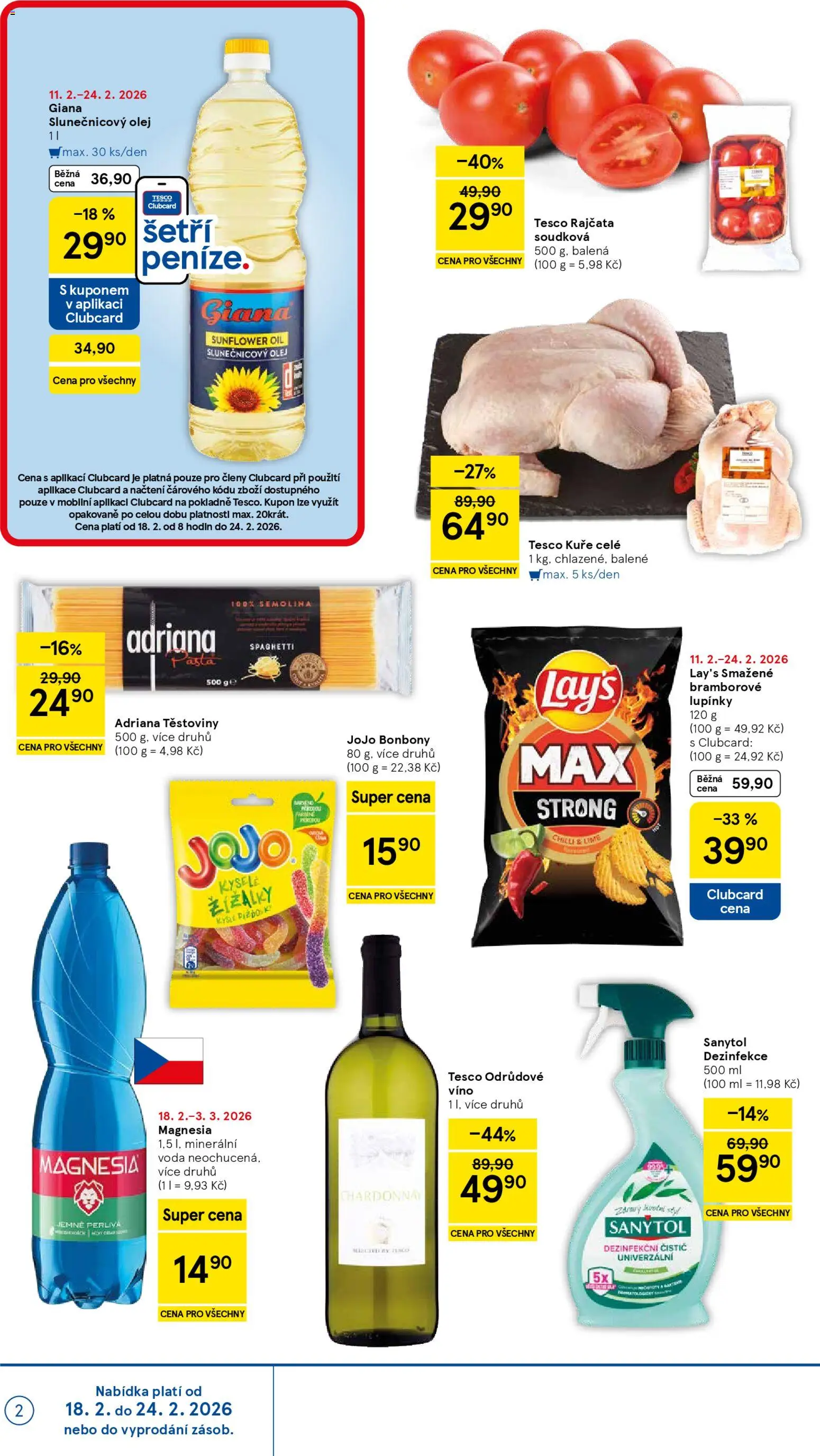 Tesco leták - Supermarket od 18.02.2026 | Strana: 2 | Produkty: Olej, Víno, Magnesia, Sanytol