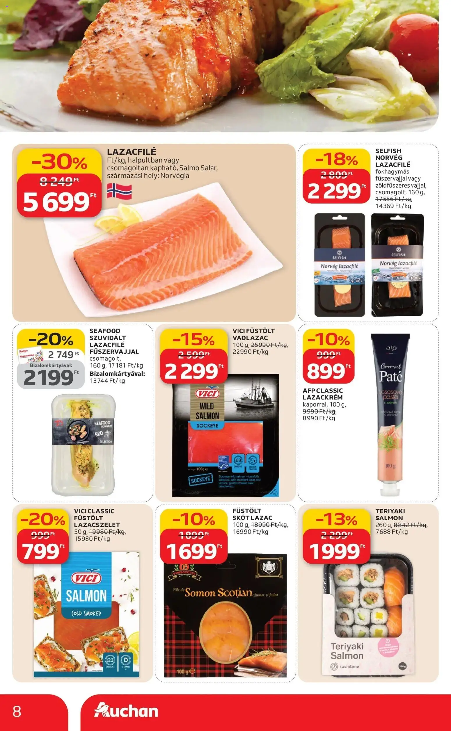 Auchan akciós ujság - amely érvényes a következő dátumtól: 12.03.2026 | Oldal: 8 | Termékek: Lazacfilé