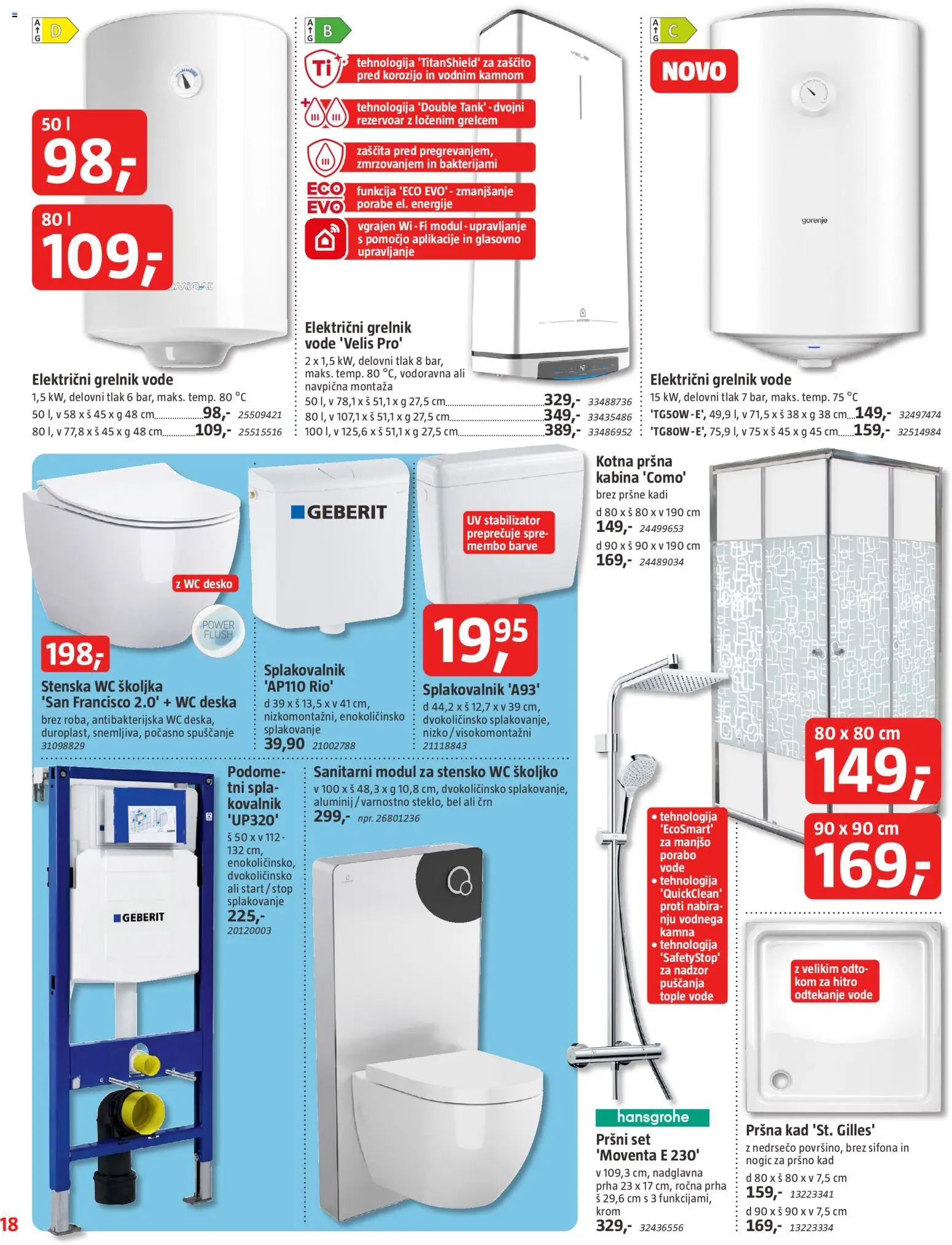 Novi Bauhaus katalog ponudbe – veljaven od 18.03.2026 | Stran: 18 | Izdelki: Prha, WC školjka, WC deska, Grelnik vode