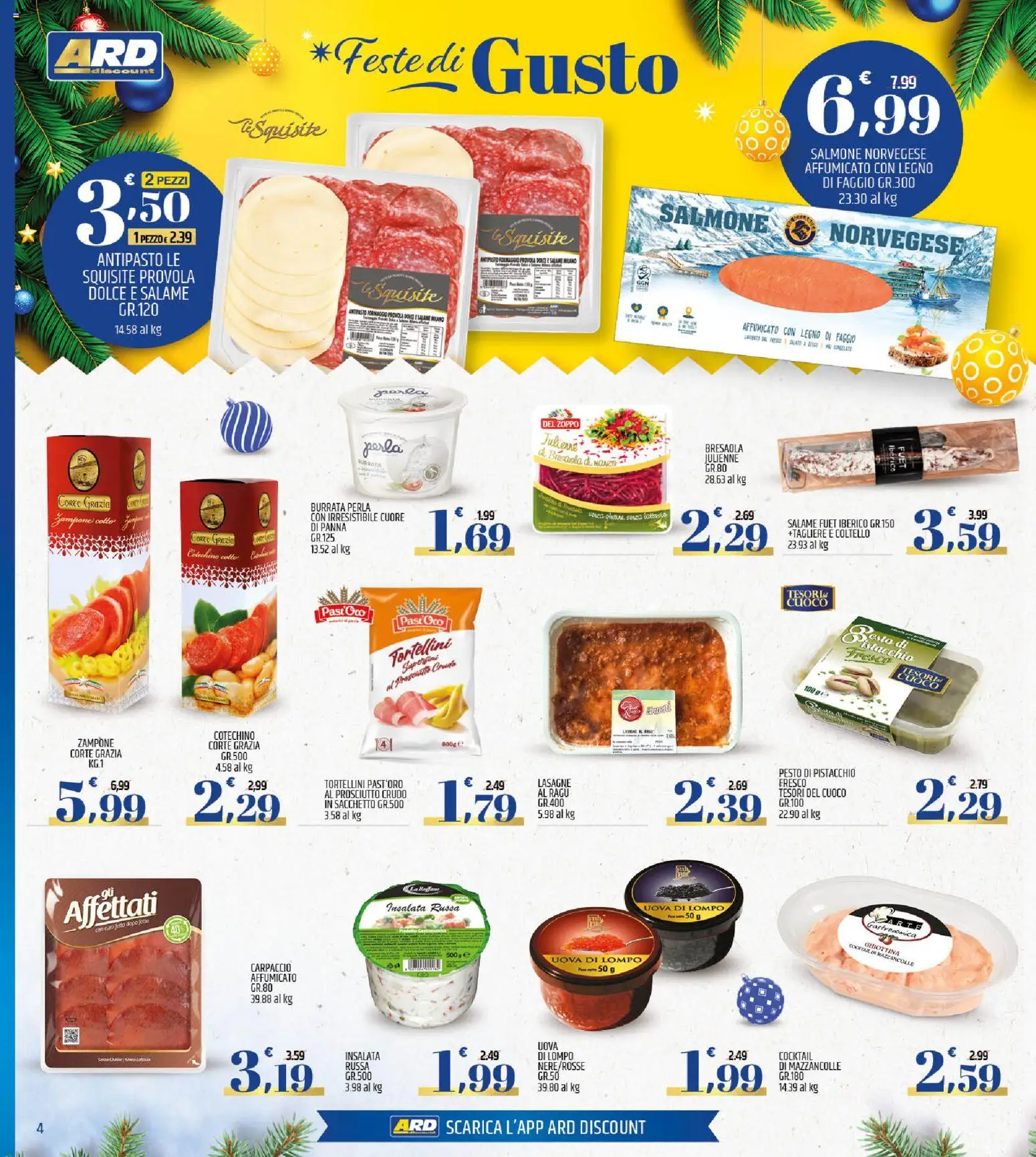 Volantino ARD Discount del 11.12.2025 | Pagina: 4 | Prodotti: Prosciutto Crudo, Uova, Salmone, Mazzancolle