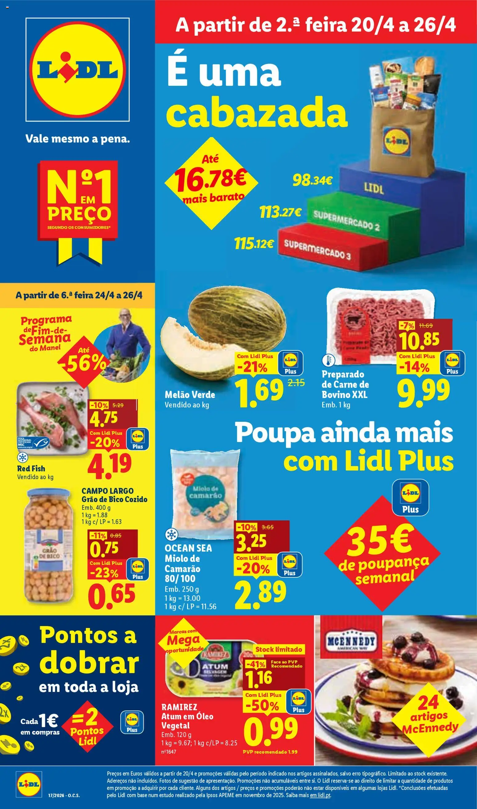 Lidl folheto │ válido de 20.04.2026 | Página: 1 | Produtos: Base, Óleo, Carne, Melão