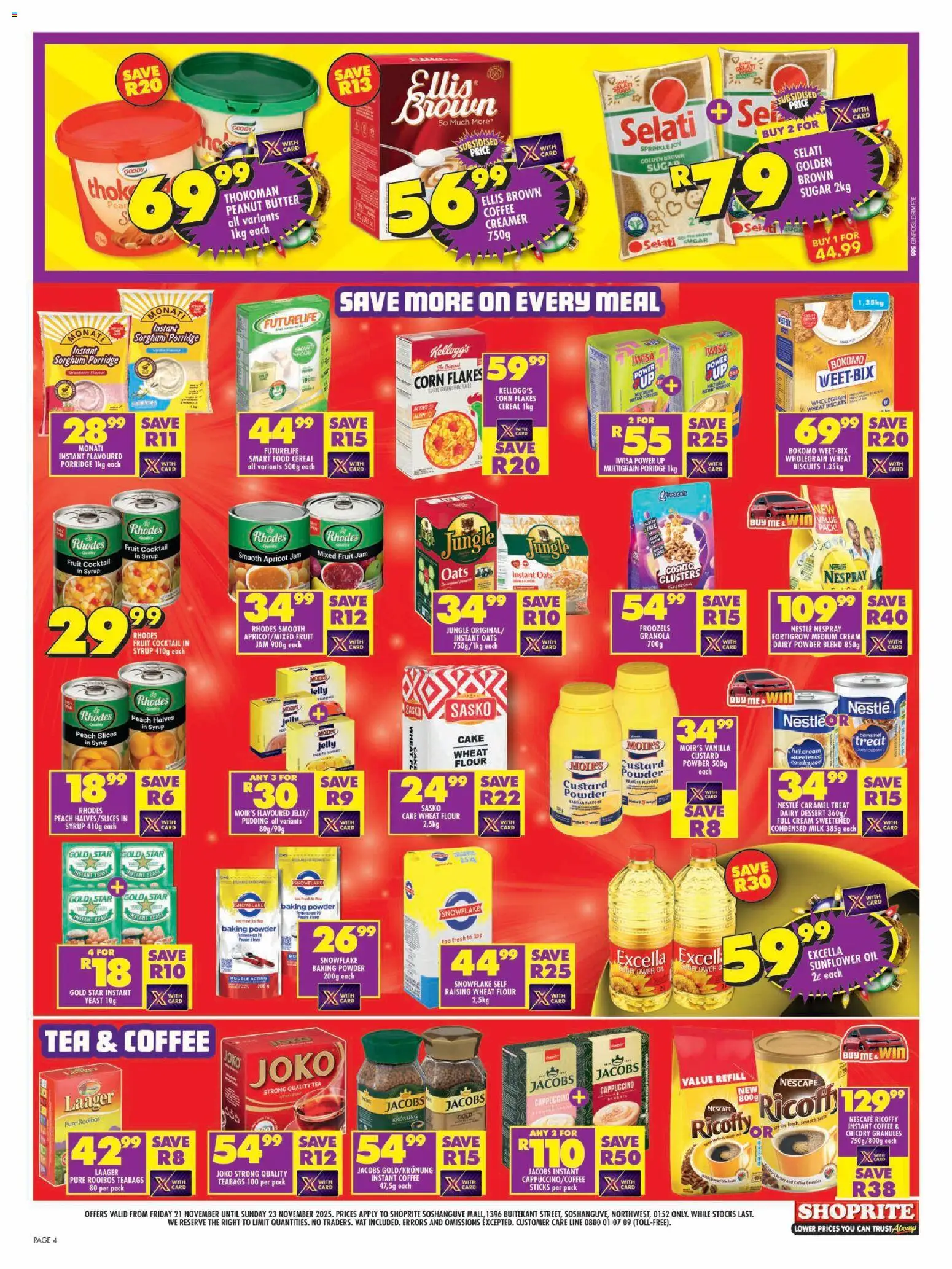 New Shoprite catalogue – valid from 21.11.2025 | Page: 4 | Products: Cake, Custard, Biscuits, Peanut butter