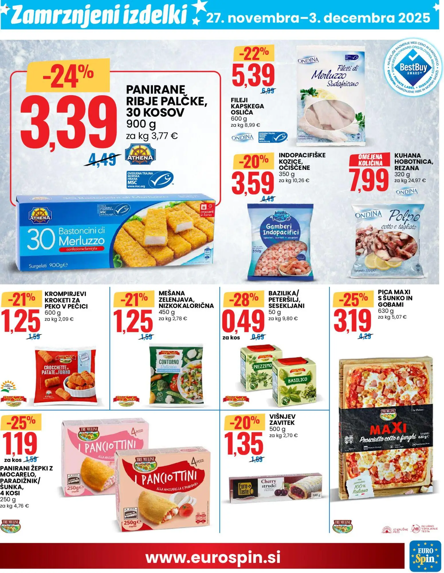 Novi Eurospin katalog ponudbe – veljaven od 27.11.2025 | Stran: 5 | Izdelki: Kos, Pica, Ribe