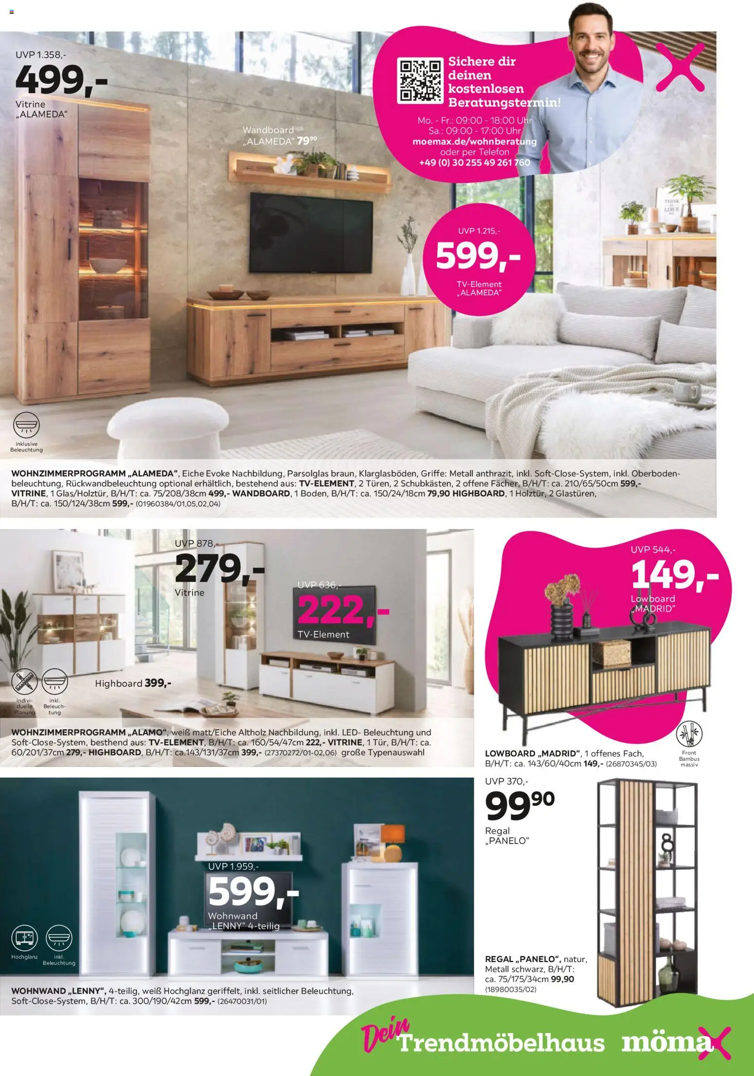 Mömax 19% MwSt. geschenkt auf fast den gesamten Einkauf – gültig ab 26.01.2026 | Seite: 5 | Produkte: HIghboard, Vitrine, Regal, Telefon