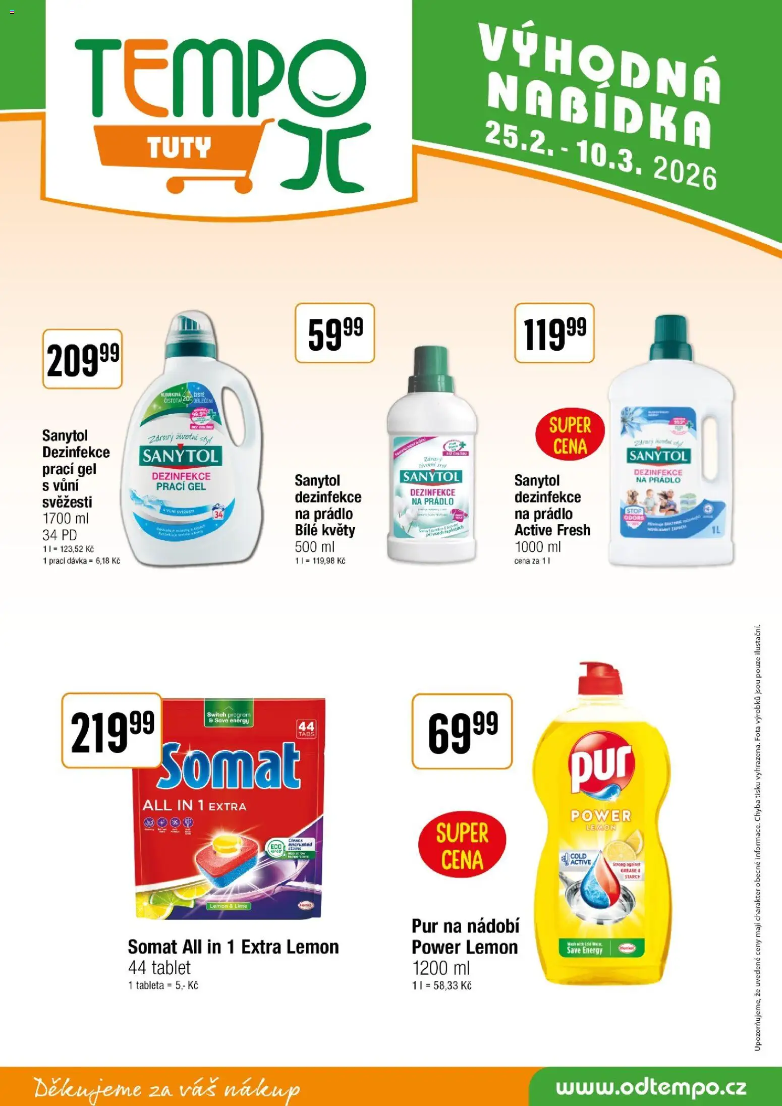Tempo leták - Tuty od 25.02.2026 | Strana: 15 | Produkty: Prací gel, Nádobí, Dezinfekce na prádlo, Sanytol