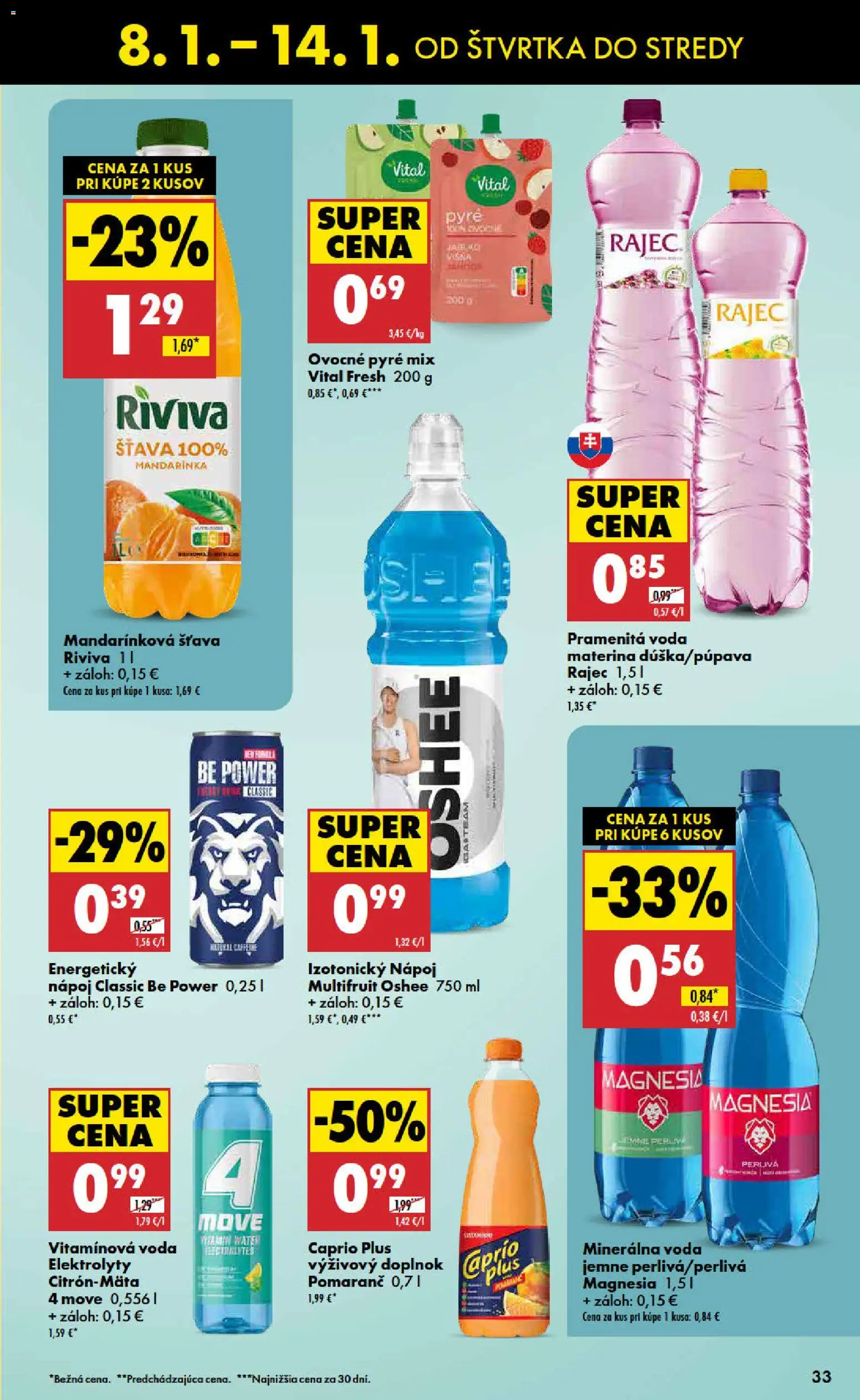 Nové Biedronka akcie – leták je platný od 08.01.2026 | Strana: 33 | Produkty: Rajec, Magnesia, Voda, Minerálna voda