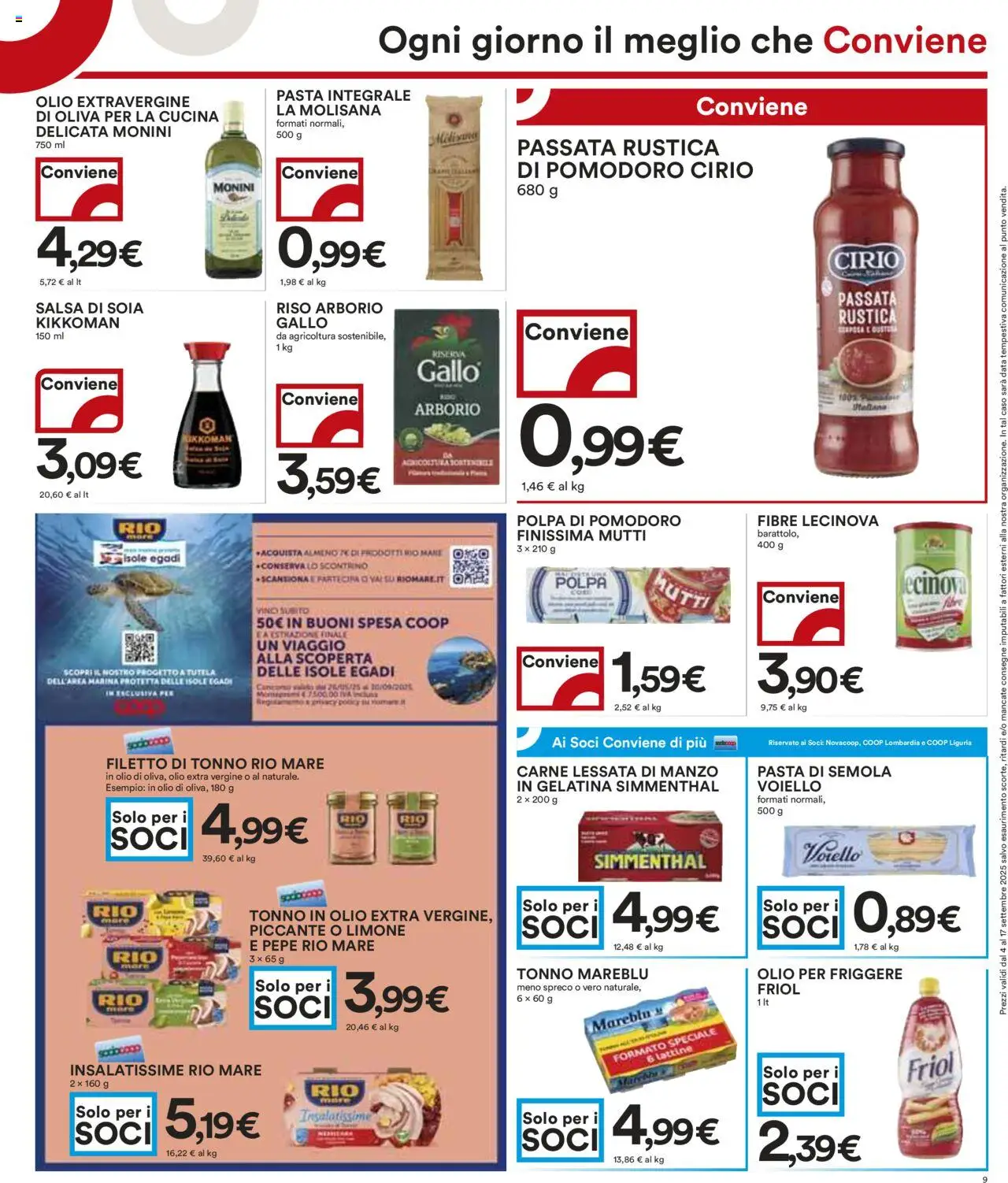 Volantino COOP del 04.09.2025 | Pagina: 9 | Prodotti: Pomodoro, Olio, Tonno, Olio extra vergine