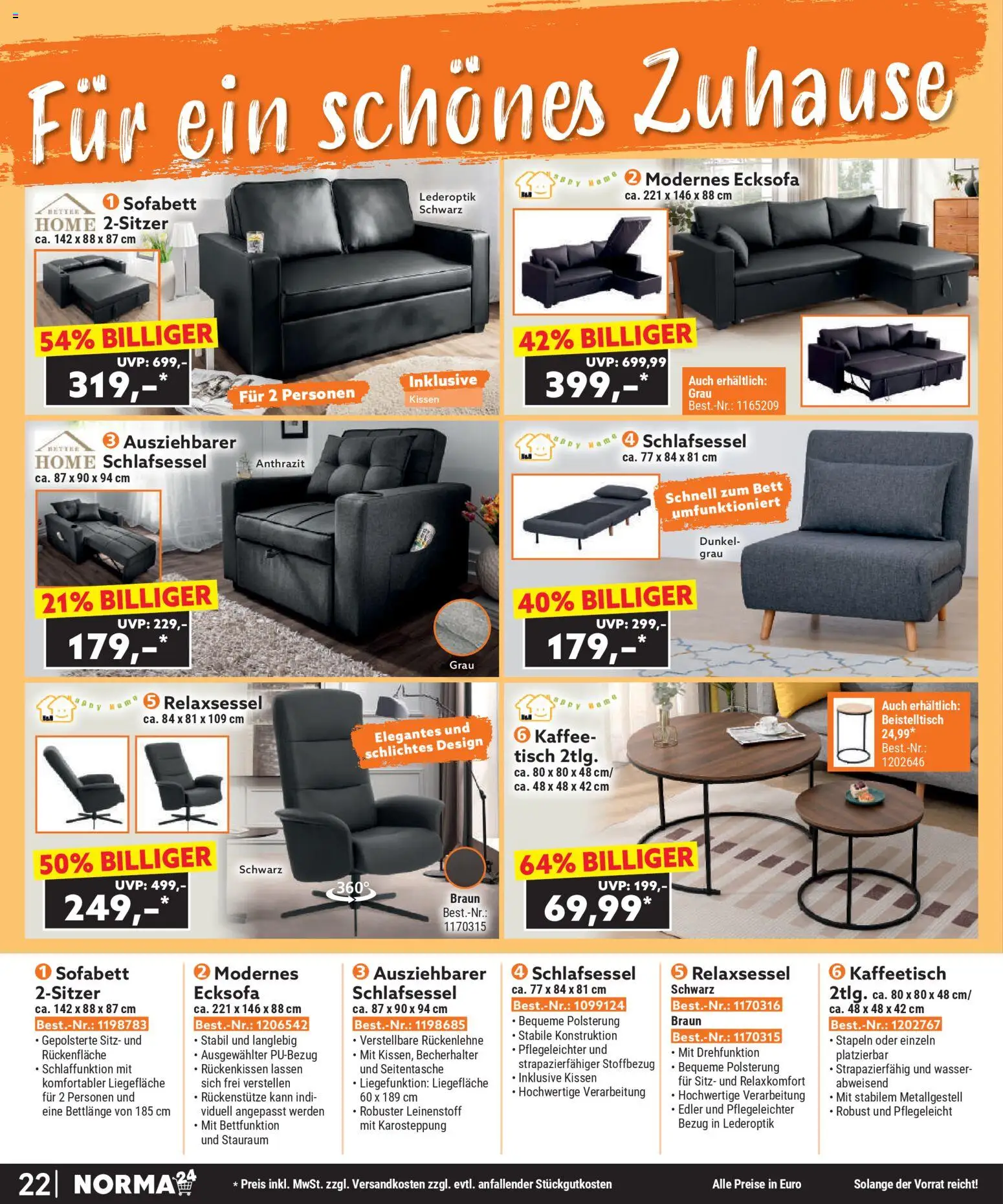 Norma Bestellmagazin November 2025 – gültig ab 01.11.2025 | Seite: 22 | Produkte: Ecksofa, Beistelltisch, Kaffee, Tisch