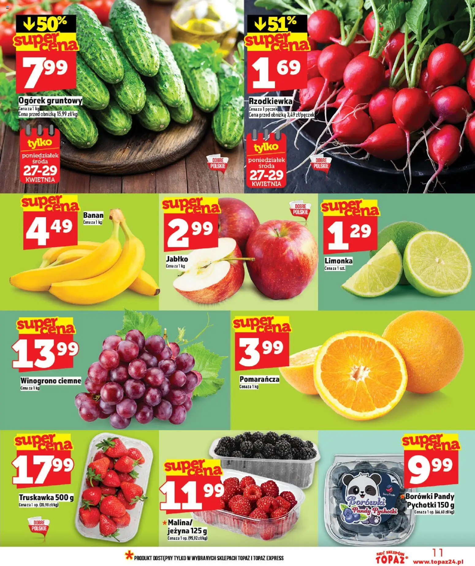 Topaz gazetka od 23.04.2026 | Strona: 11 | Produkty: Limonka, Winogrono, Banan
