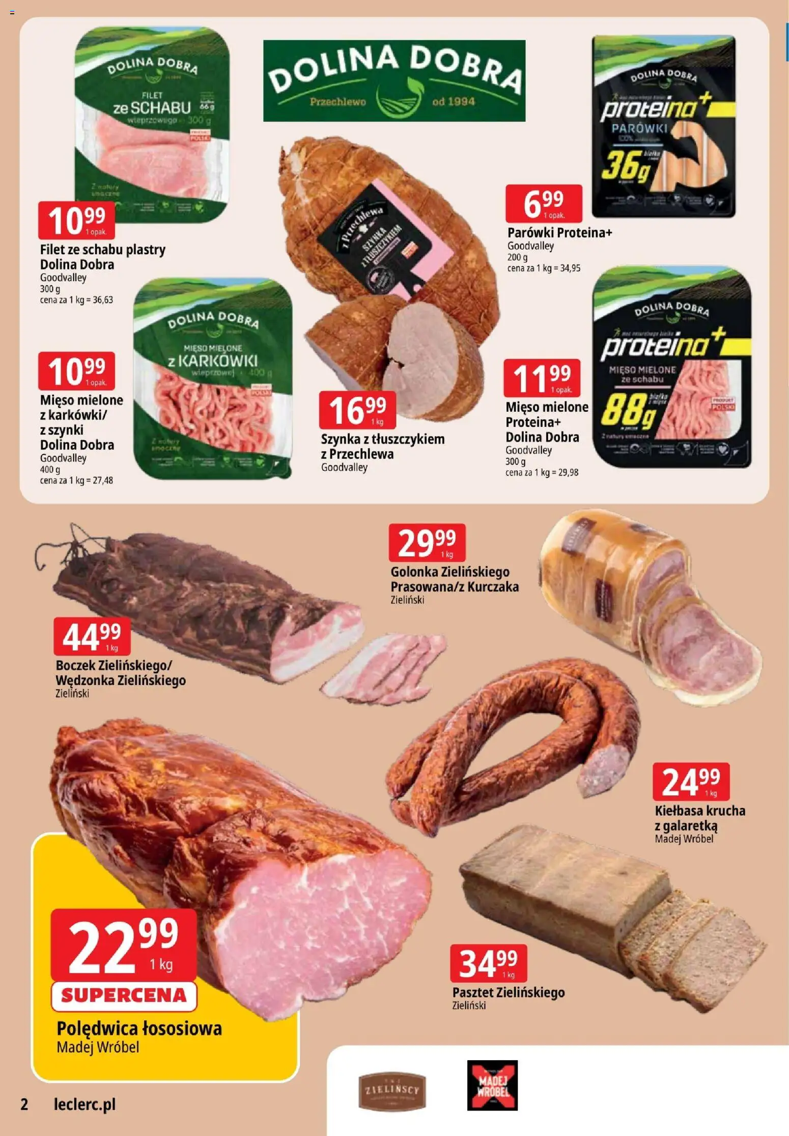 E.Leclerc Gazetka - Zielona Góra od 28.10.2025 | Strona: 2 | Produkty: Kiełbasa, Mięso mielone, Szynka, Boczek