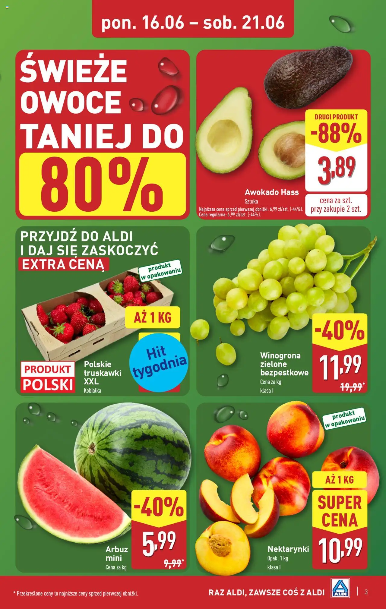 Aldi Gazetka od 16.06.2025 | Strona: 3 | Produkty: Arbuz, Winogrona, Truskawki, Awokado