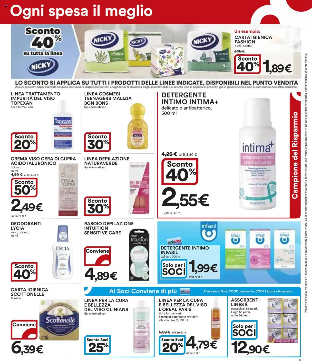 Volantino Ipercoop del 22.05.2025 | Pagina: 19 | Prodotti: Rasoio, Carta igienica, Detergente, Intimo