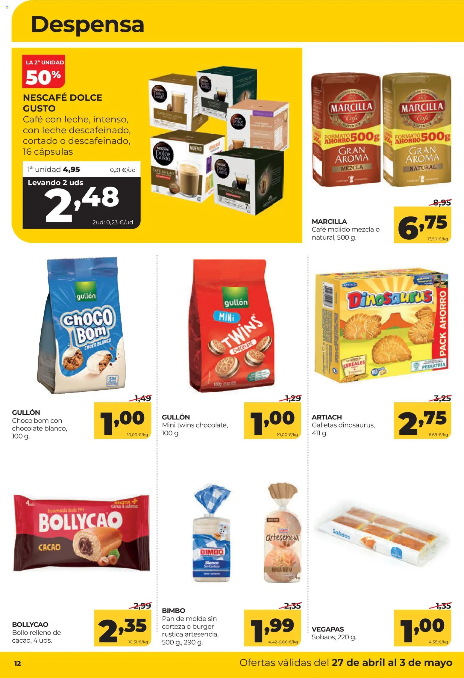 Alimerka folleto Zamora │ válido desde el 27.04.2026 | Página: 12 | Productos: Leche, Chocolate, Cereales, Φρυγανιές σικάλεως