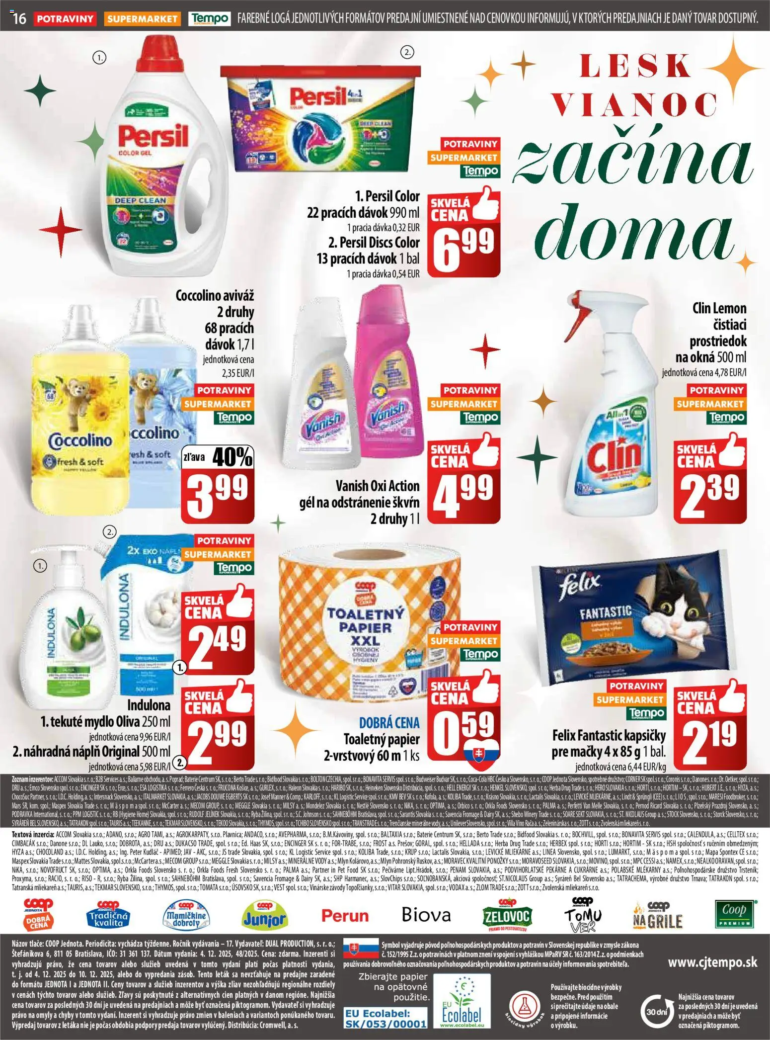 Nové COOP Jednota akcie – leták je platný od 04.12.2025 | Strana: 16 | Produkty: Persil, Mydlo, Ponožky, Indulona