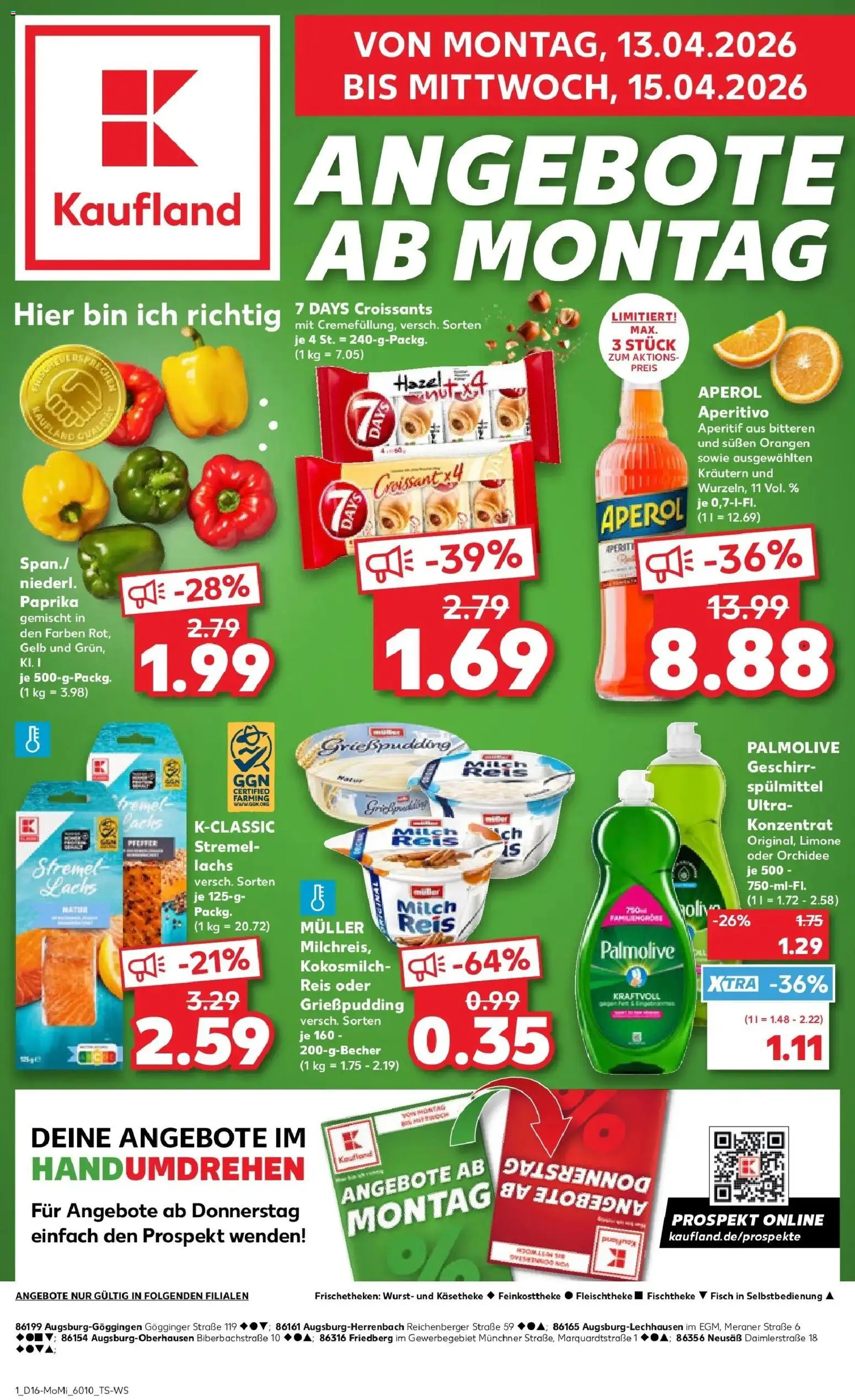Kaufland Prospekt Neusäß	 – gültig ab 13.04.2026 | Seite: 1 | Produkte: Orchidee, Lachs, Geschirrspülmittel, Aperol