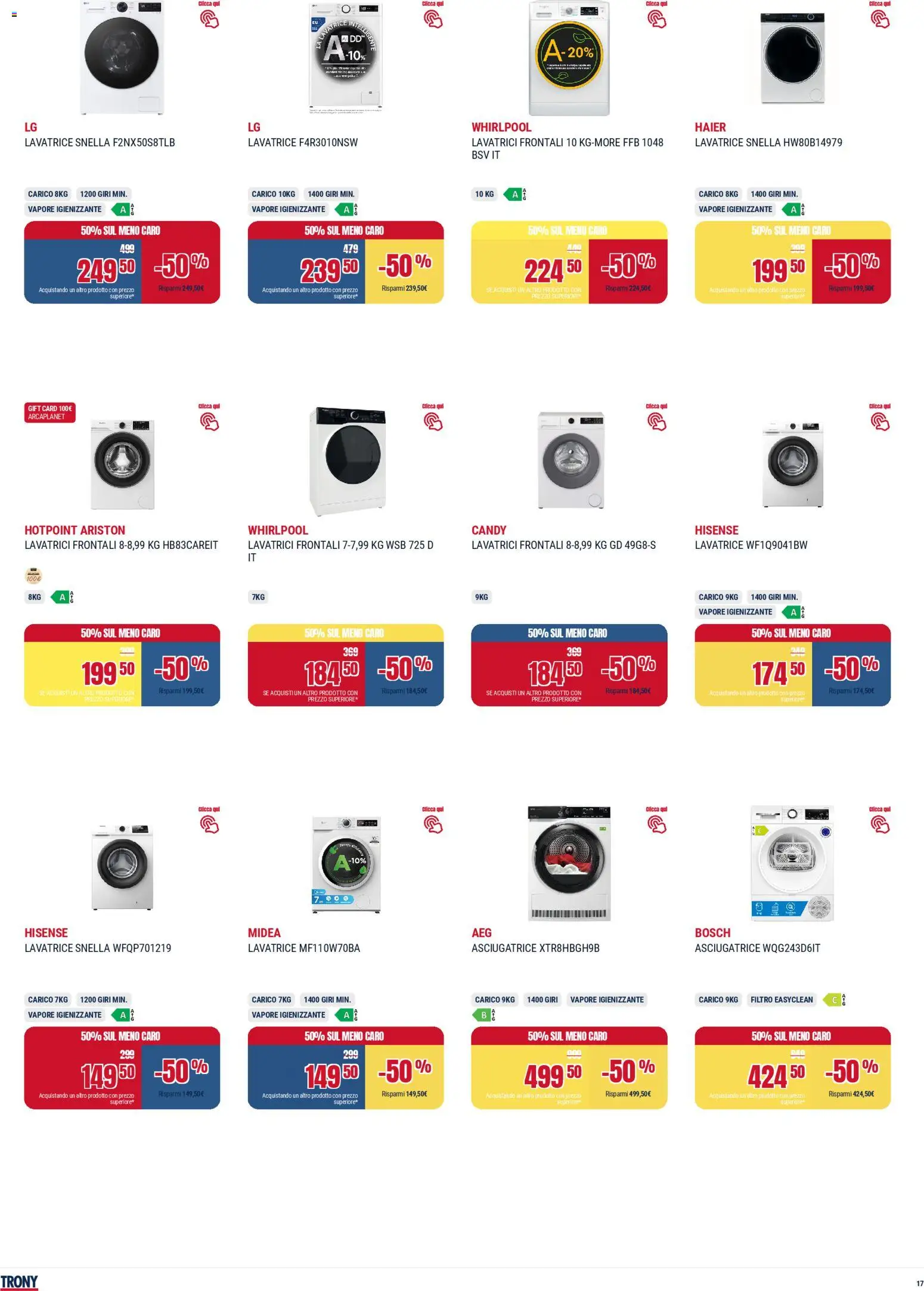 Volantino Trony del 28.04.2026 | Pagina: 17 | Prodotti: Lavatrice, Asciugatrice