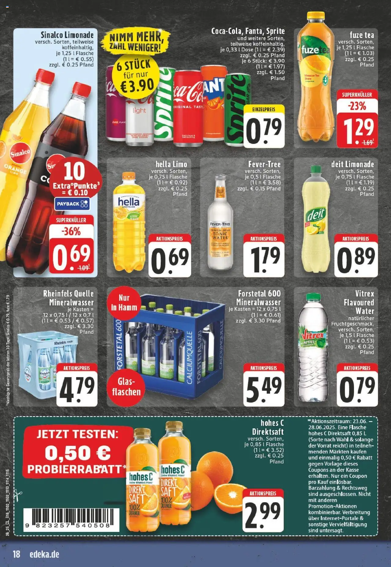Edeka prospekt Hamm-Pelkum	 - gültig ab dem 22.06.2025 | Seite: 18 | Produkte: Sinalco, Hella, Saft, Rheinfels quelle