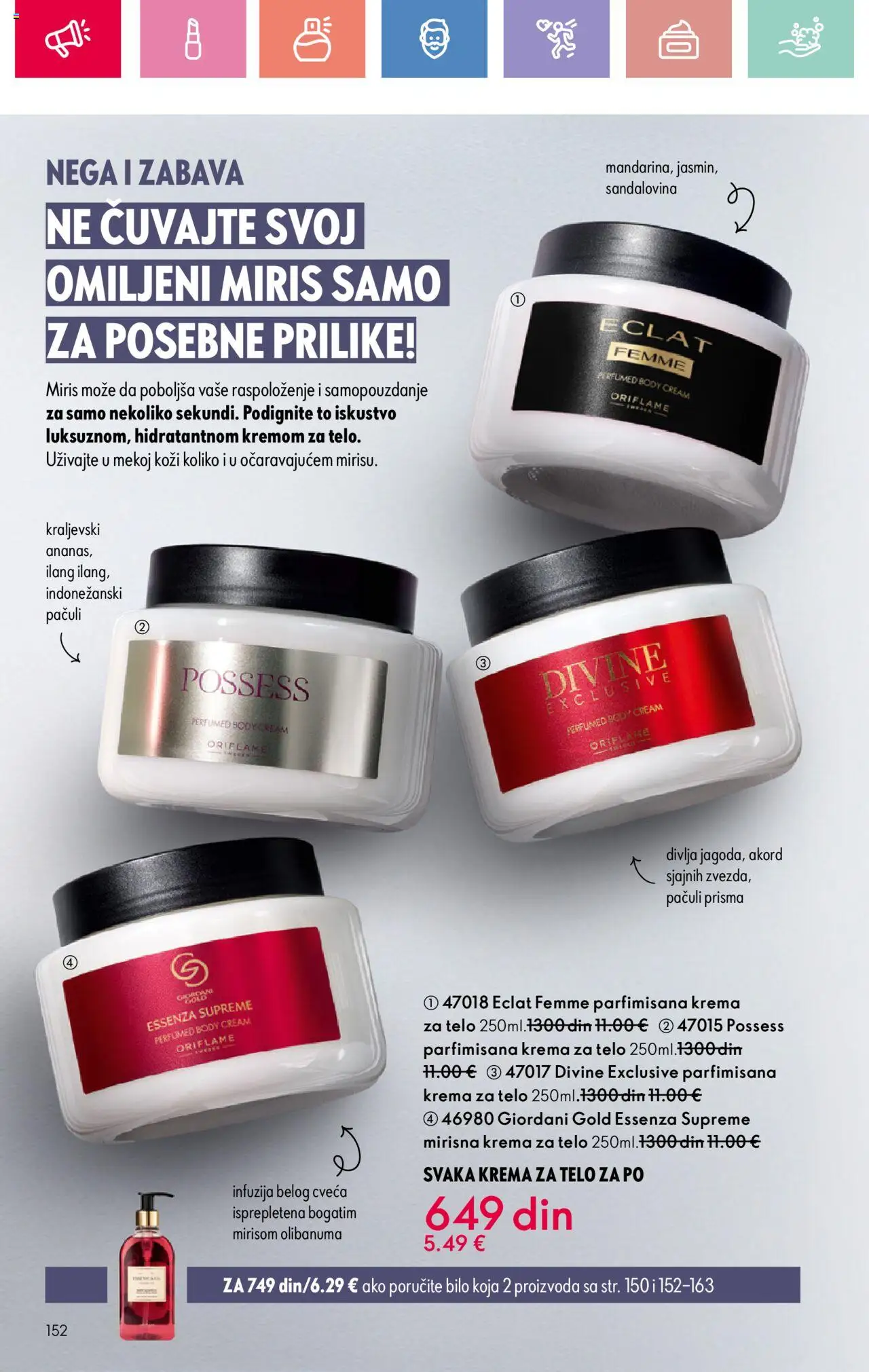 Oriflame katalog - važi od 03.08.2025 | Strana: 152 | Proizvode: Miris, Krema, Krema za telo