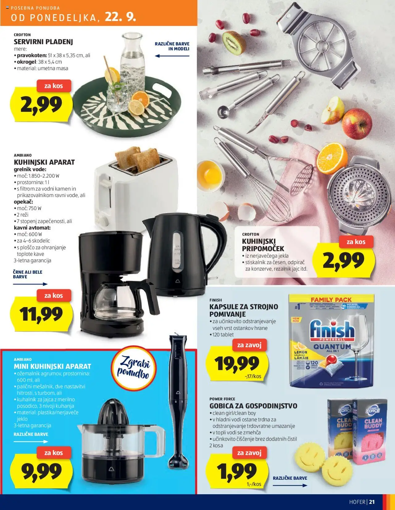 Novi Hofer katalog ponudbe – veljaven od 18.09.2025 | Stran: 21 | Izdelki: Rezalnik, Stiskalnik, Kuhalnik, Kos