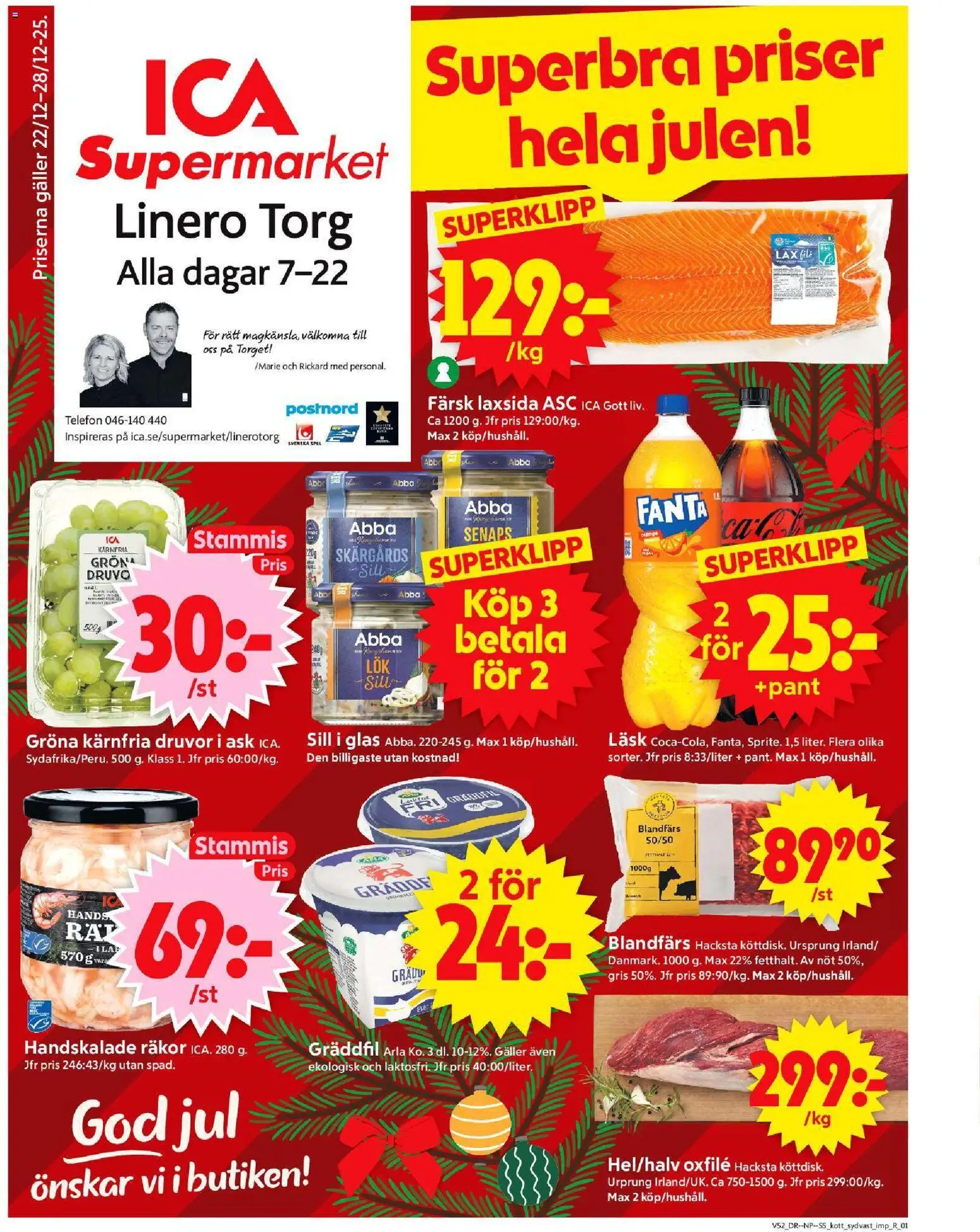 ICA Supermarket reklamblad aktuell från 22.12.2025 | Sida: 1 | Produkter: Galler, Blandfärs, Gräddfil, Spel
