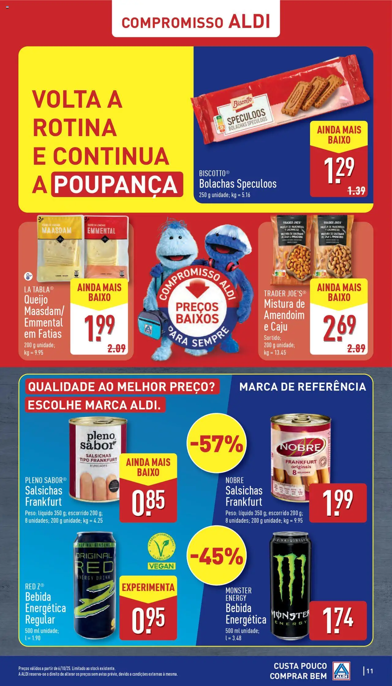 Aldi folheto │ válido de 06.10.2025 | Página: 11 | Produtos: Amendoins, Bolachas, Queijo, Bebida
